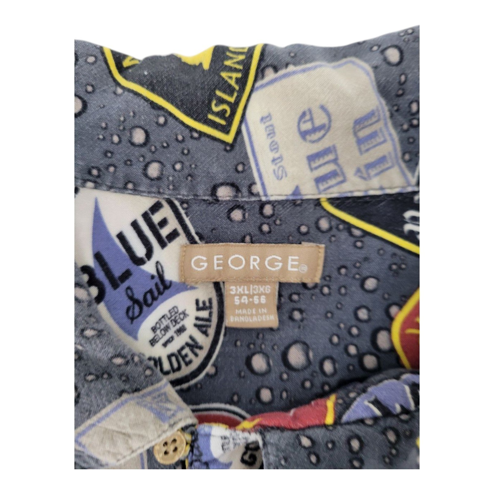 George Men's Beer Label Shirt 3XL Gray Short Sleeve Button-Up Casual