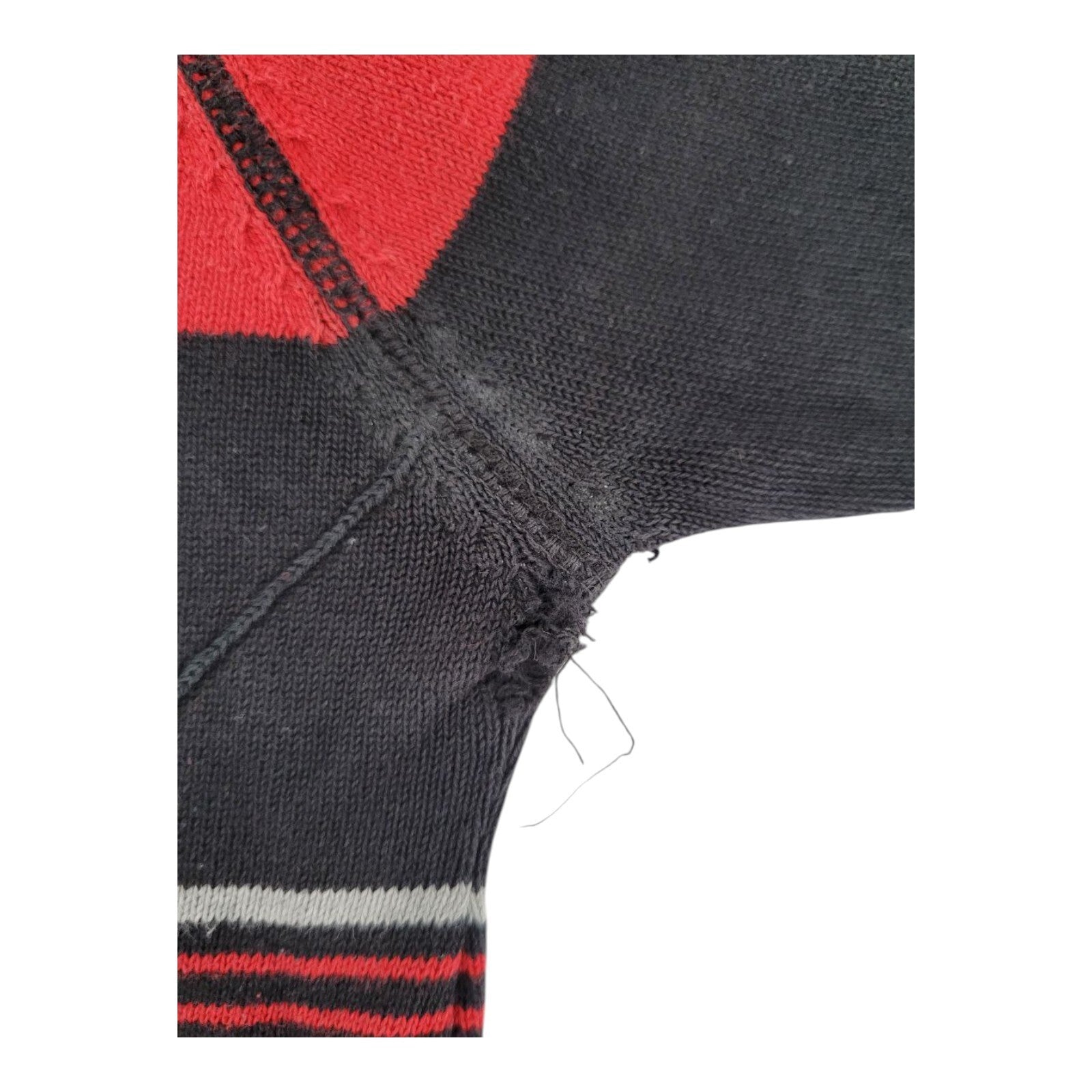 MFDJNS Industry Striped Sweater Red Gray Black Long Sleeve Pullover V Neck Small