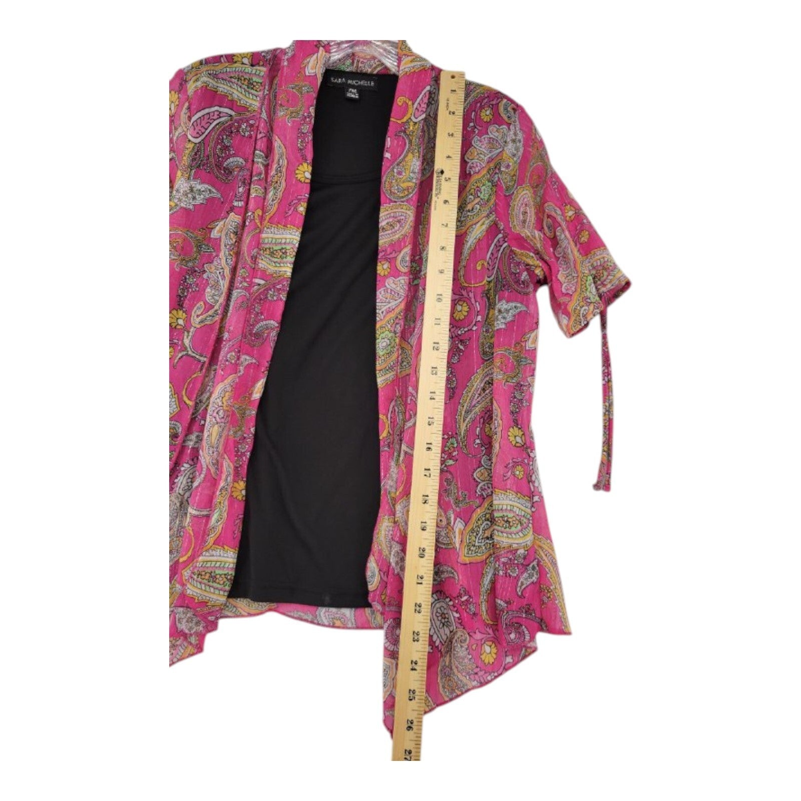 Sara Michelle Pink Paisley Sheer Layered Open Front Top Size PM