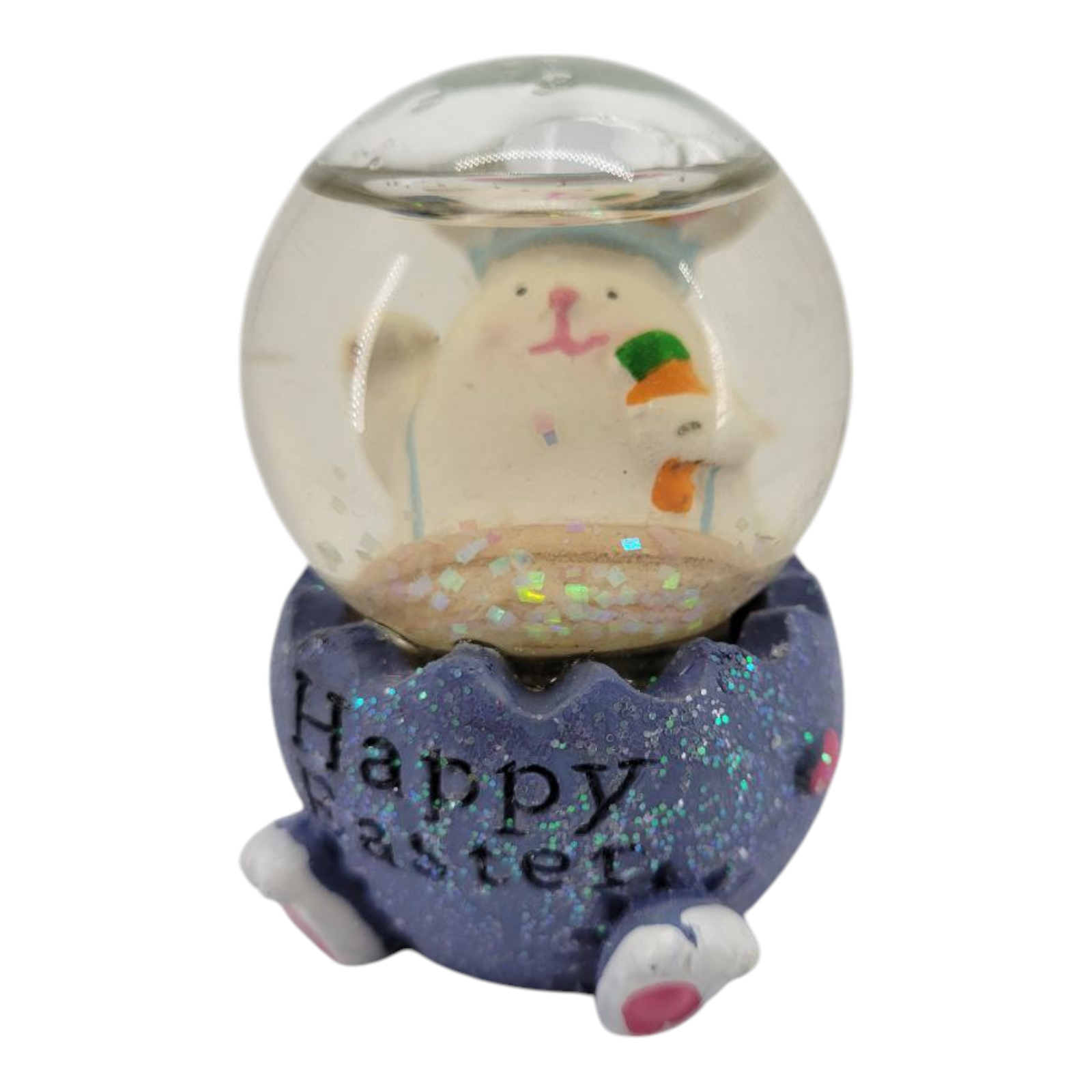 Dolgencorp Happy Easter Bunny Mini Snow Globe Purple Glitter Egg Decoration