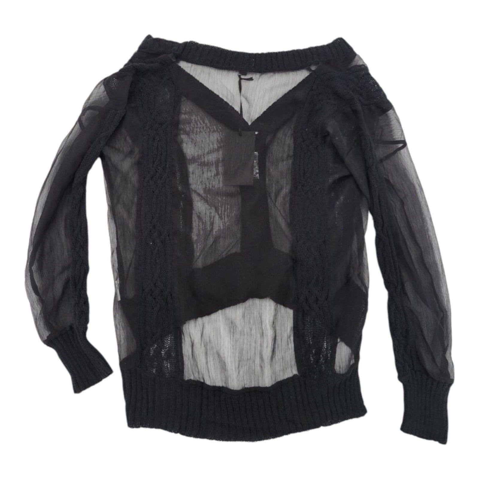 FATE Women's Sheer Black Knit Cardigan Sweater M Button Front Long Sleeve