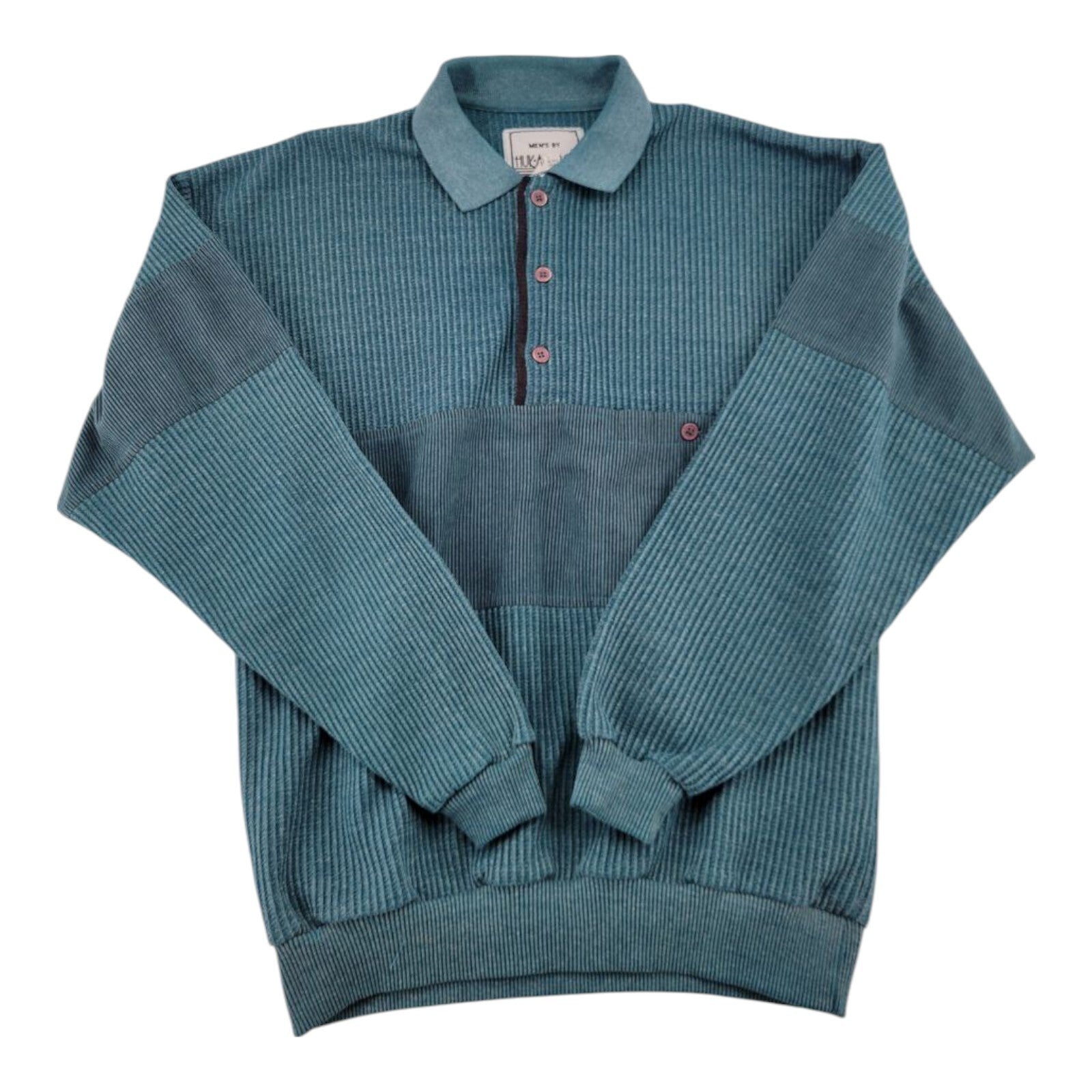 Huk-A-Poo Mens Ribbed Pullover Sweater Teal Blue Long Sleeve Size M