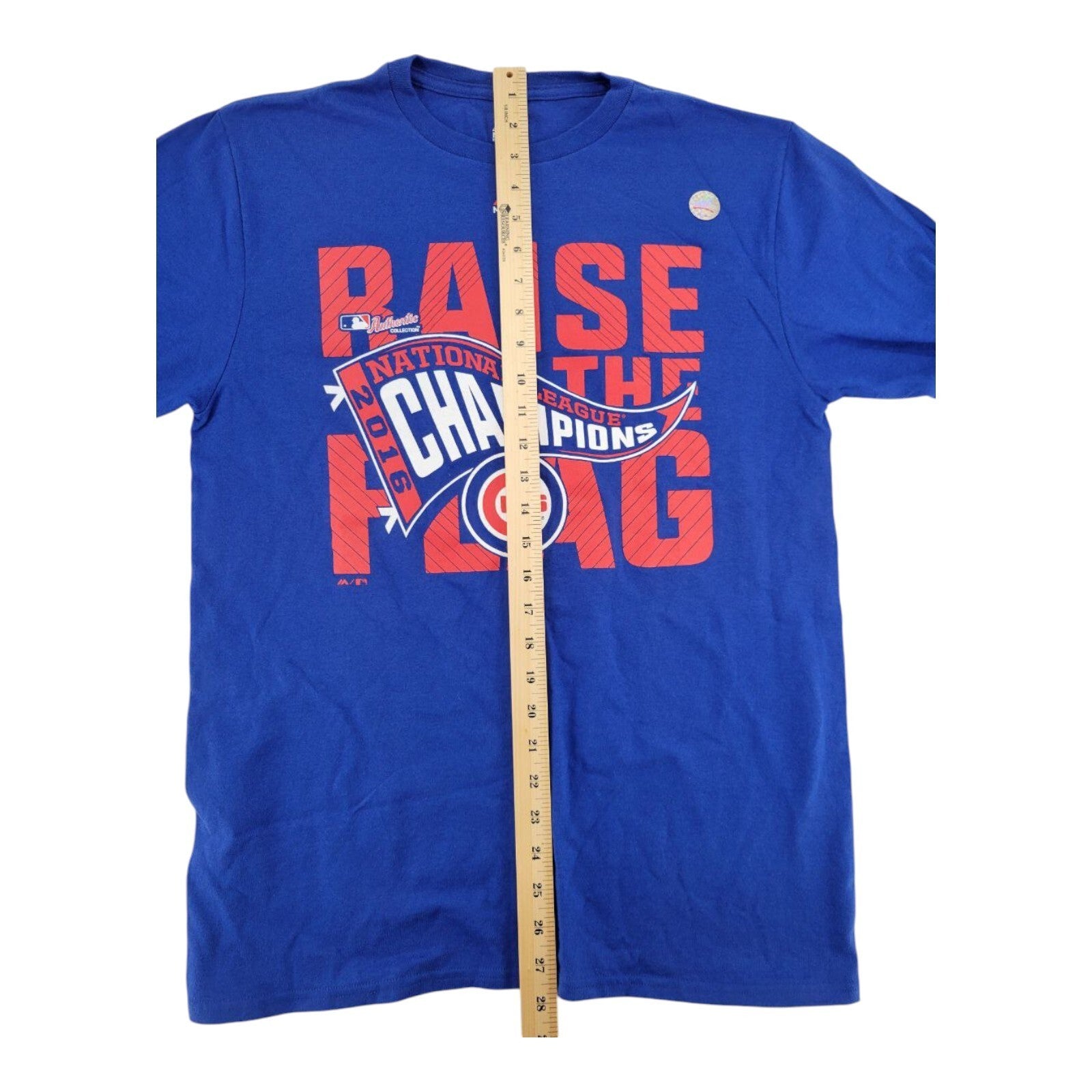 Majestic Cubs 2016 Champions Raise the Flag Long Sleeve Shirt Blue Size M