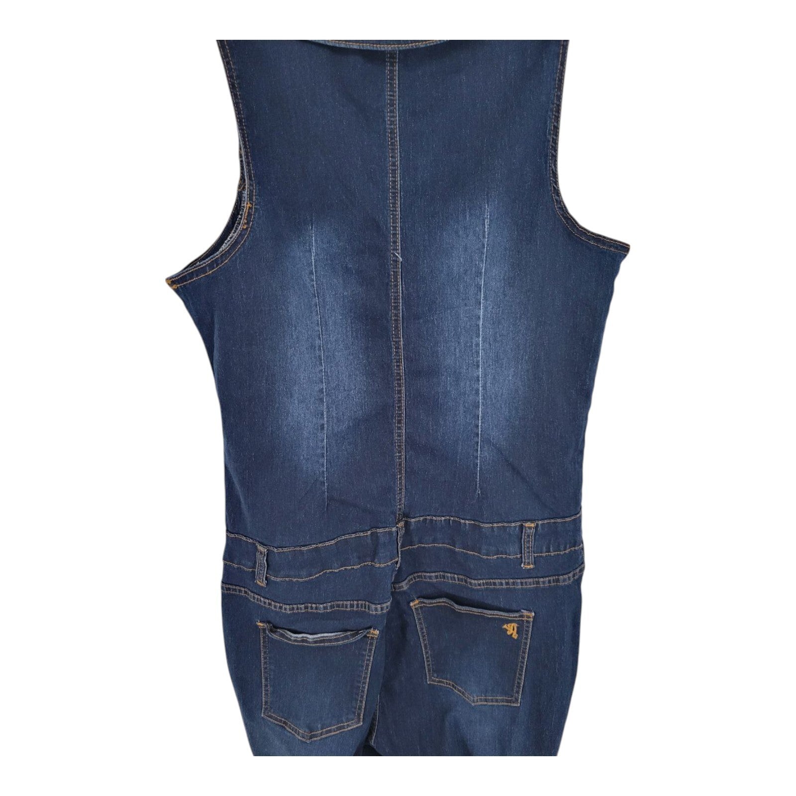 VIP Jeans Skinny Sleeveless Zip Up Blue Distressed Denim Jumpsuit 1X