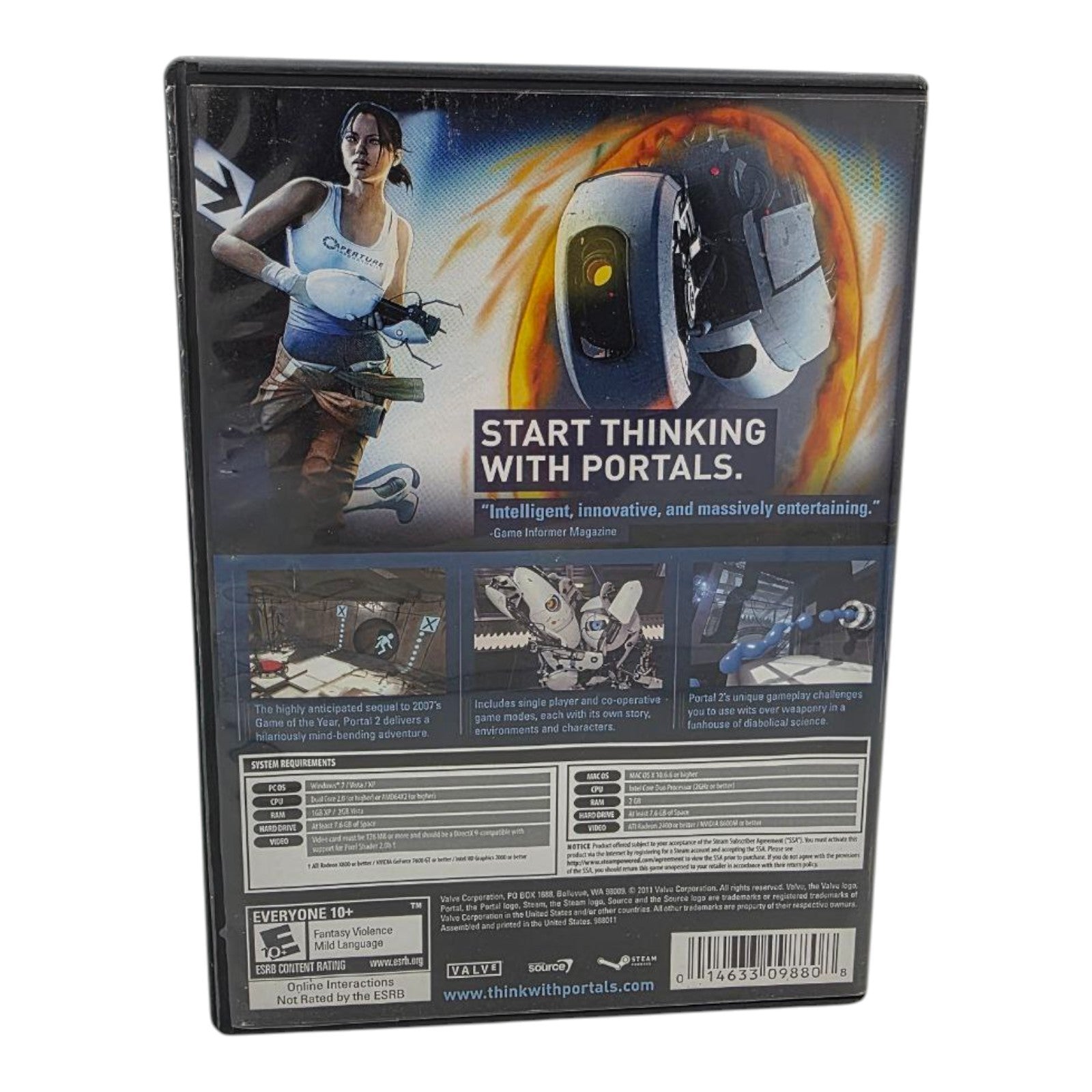 Portal 2 PC Mac DVD-ROM Game Valve 2011 WIN/MAC Tested no Manual