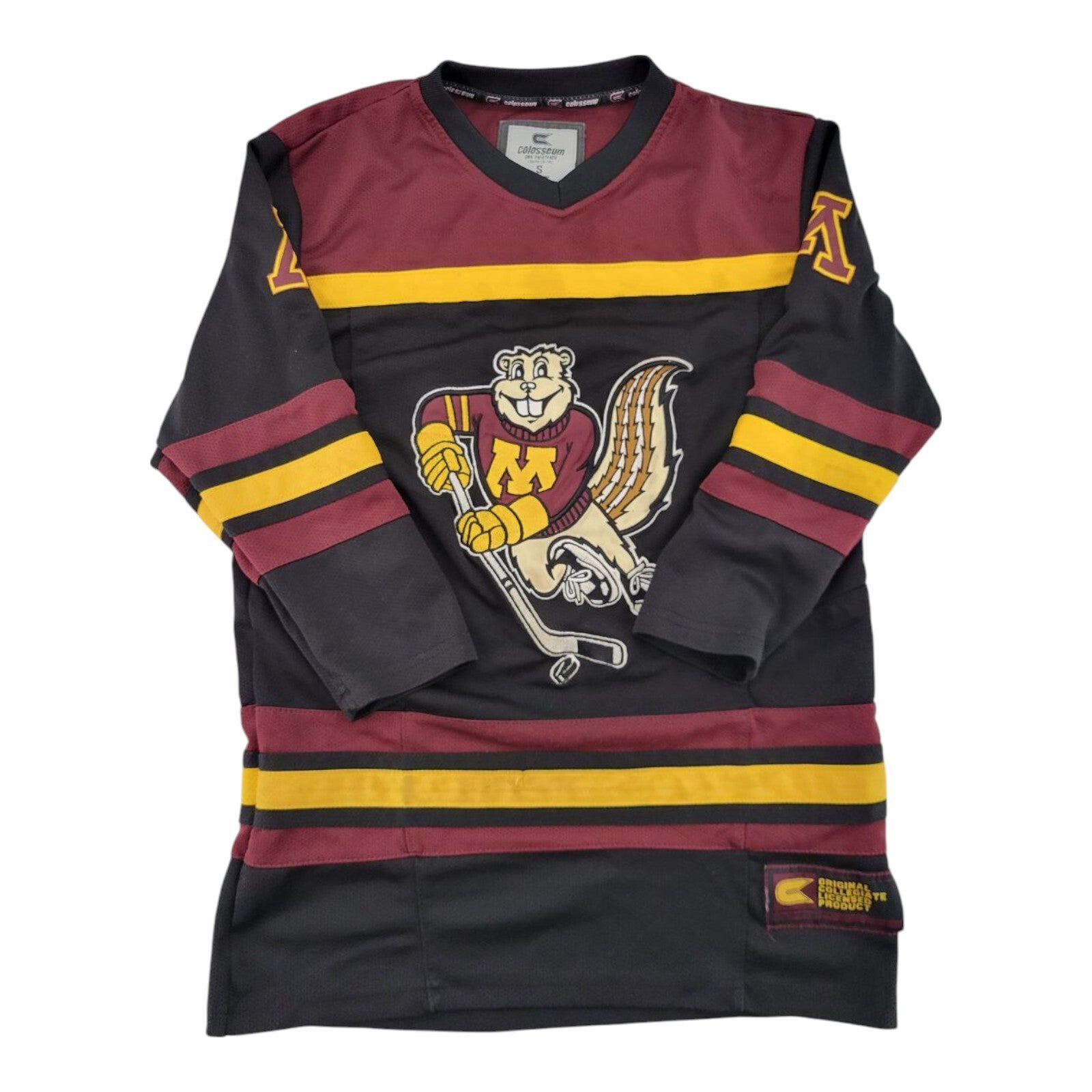 Colosseum Minnesota Gophers Hockey Jersey Goldy Mascot Maroon Gold Youth S 8-10