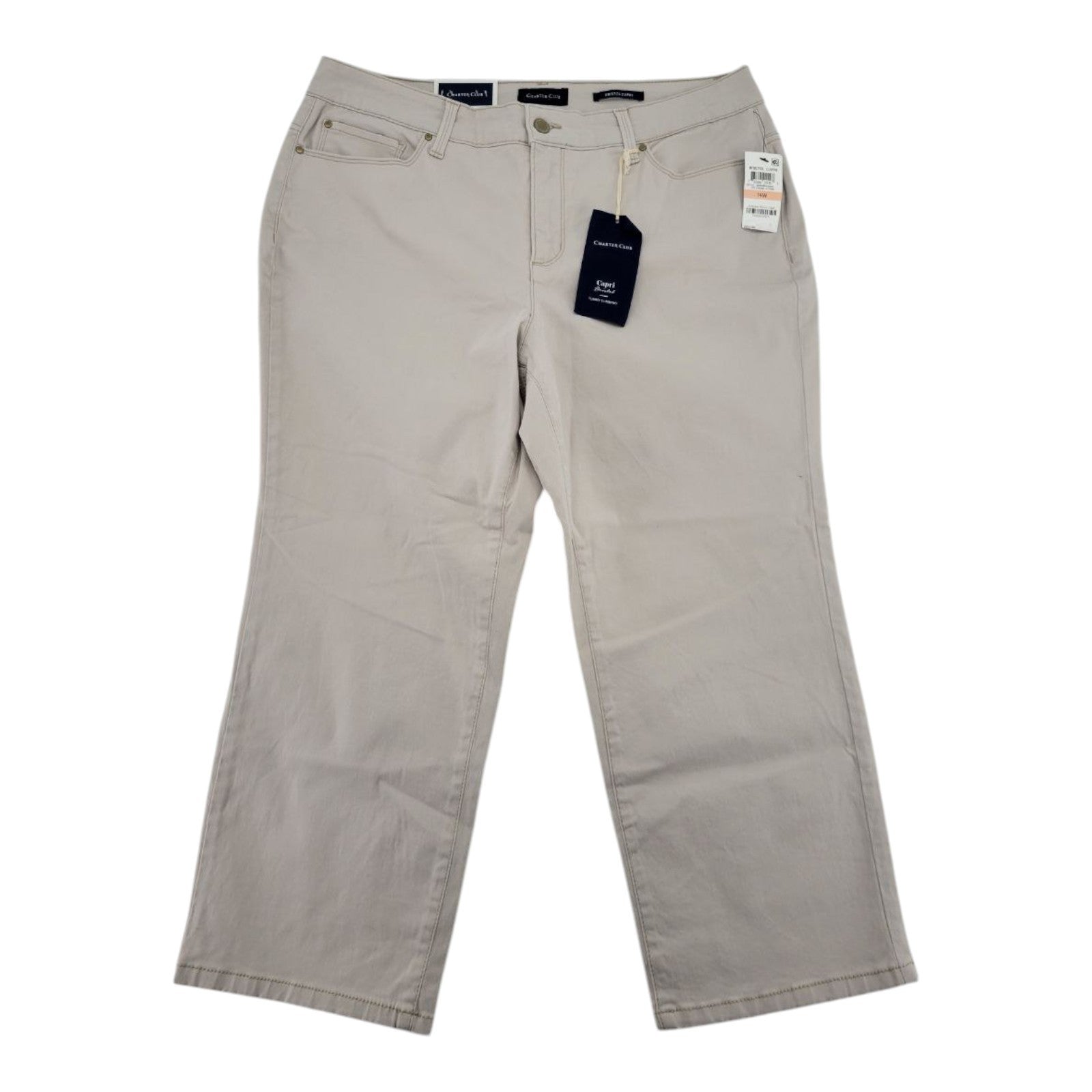 Charter Club Plus Capri Pants 14W Creme Stone Tummy Slimming Stretch