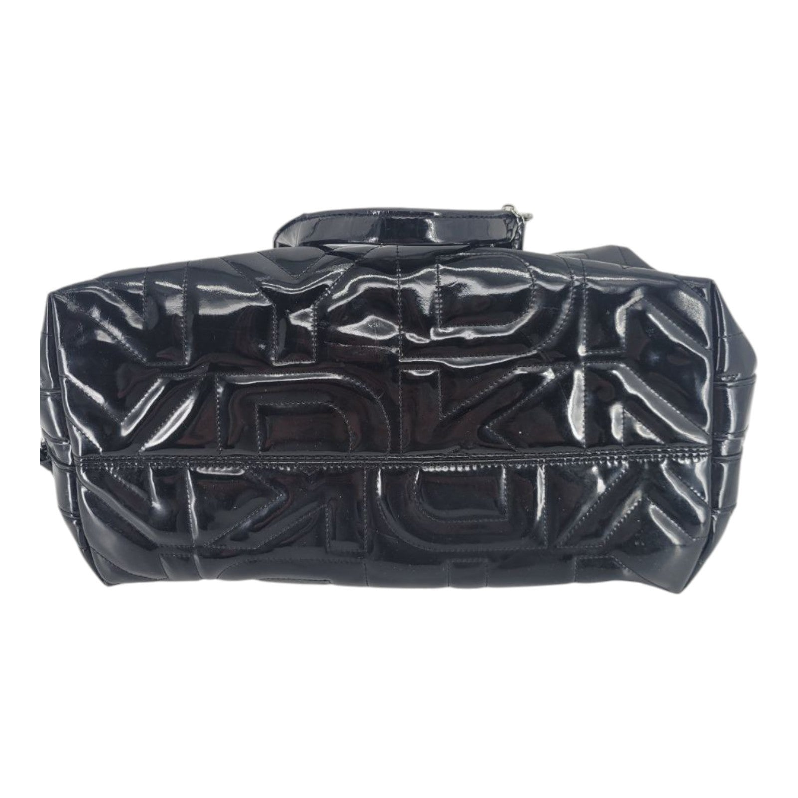 DKNY Black Patent Leather Logo Satchel Shoulder Bag Handbag Purse