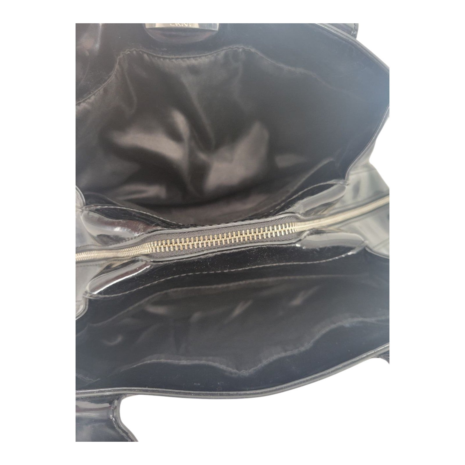 DKNY Black Patent Leather Logo Satchel Shoulder Bag Handbag Purse