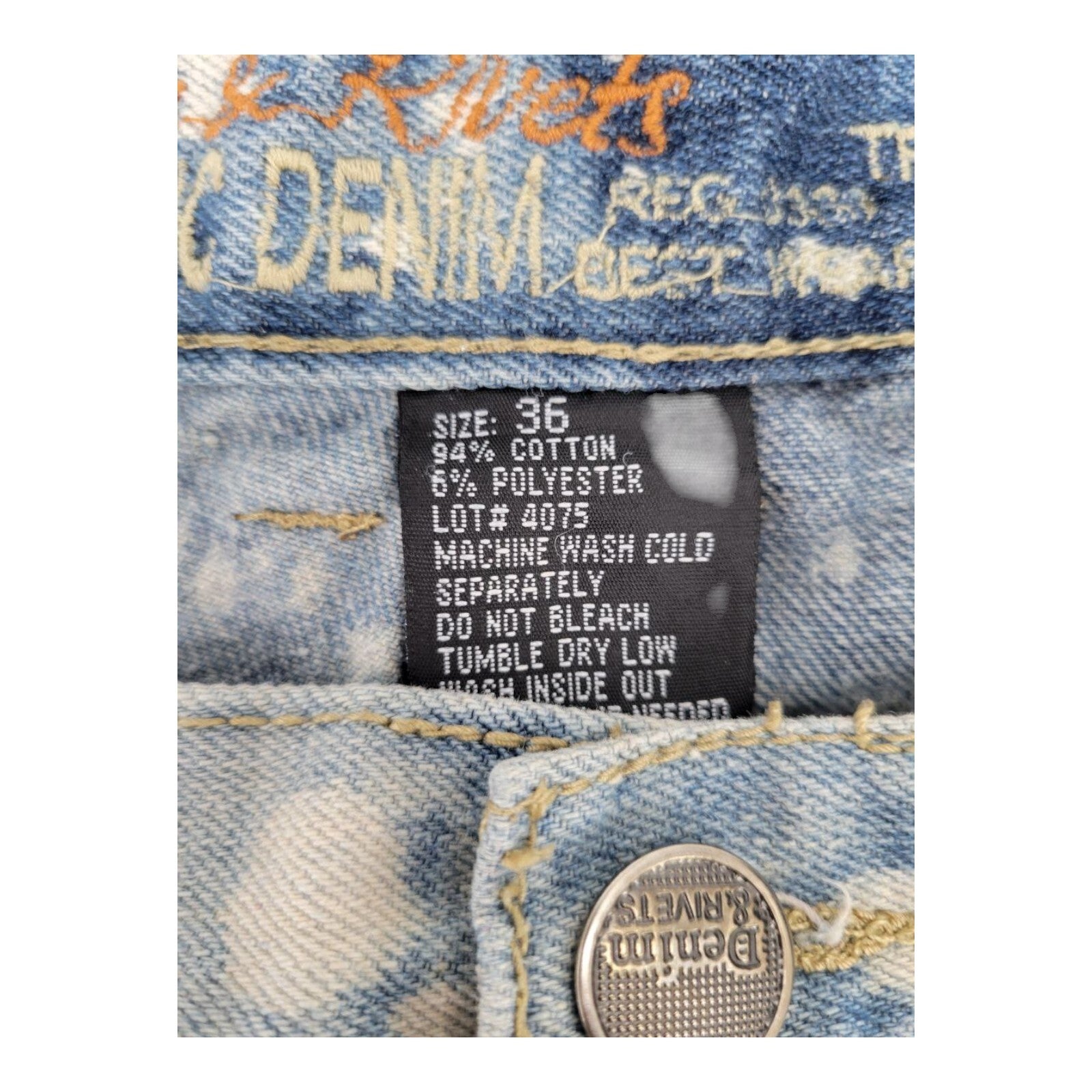 Denim & Rivets Stonewashed Distressed Moto Denim Jeans Bleached Mens Size 36