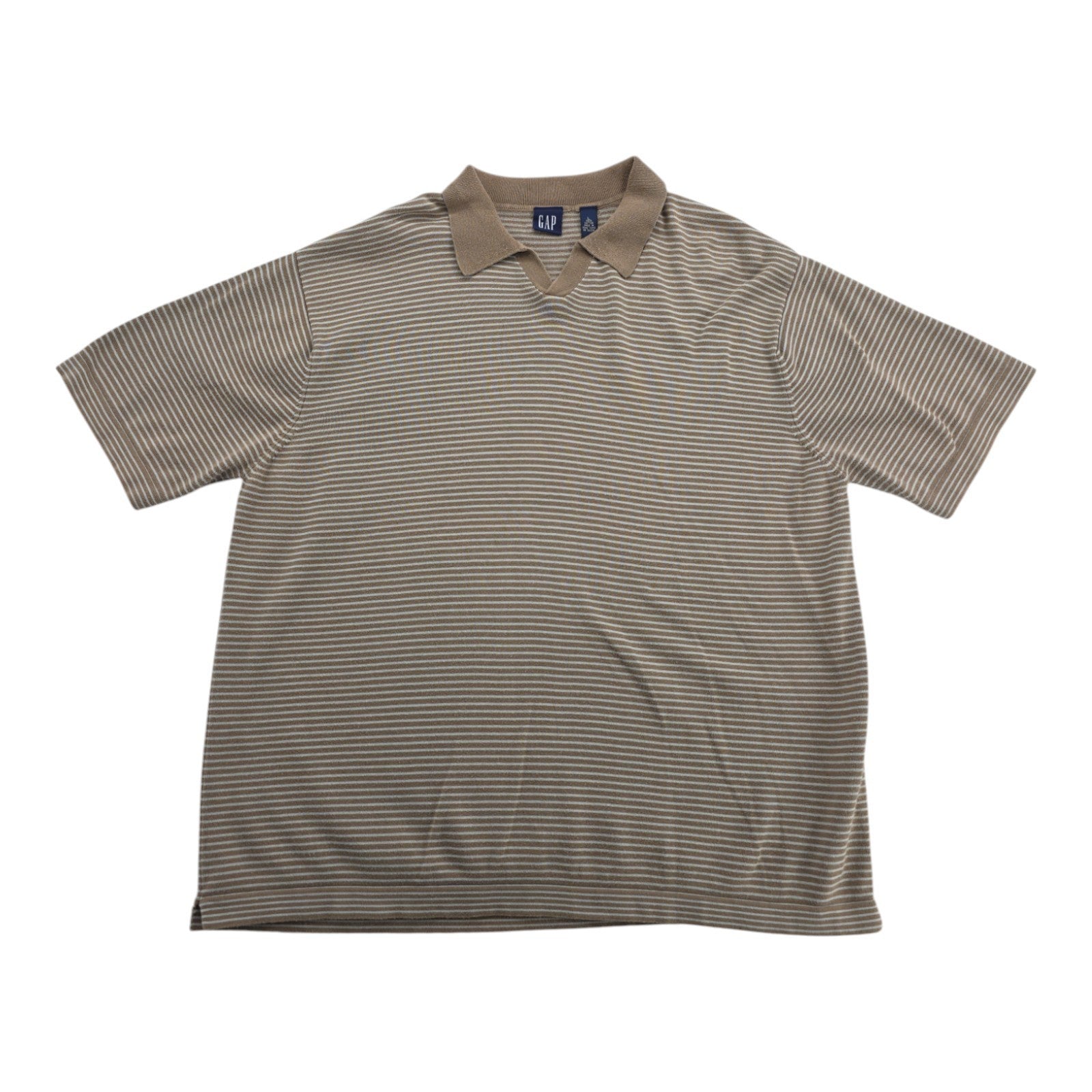GAP Men’s L Brown Beige Striped Knit Polo Shirt Short Sleeve 100% Cotton
