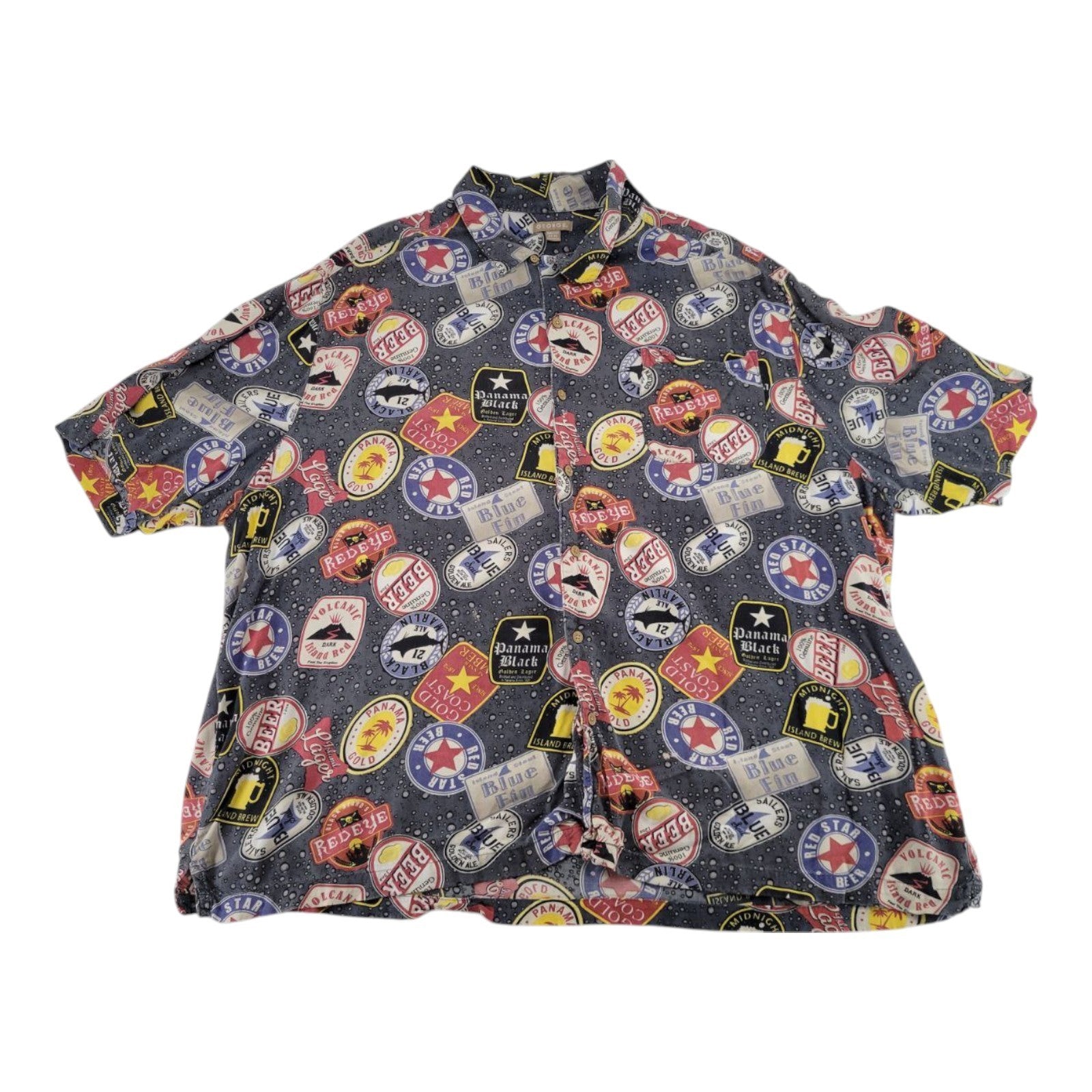 George Men's Beer Label Shirt 3XL Gray Short Sleeve Button-Up Casual