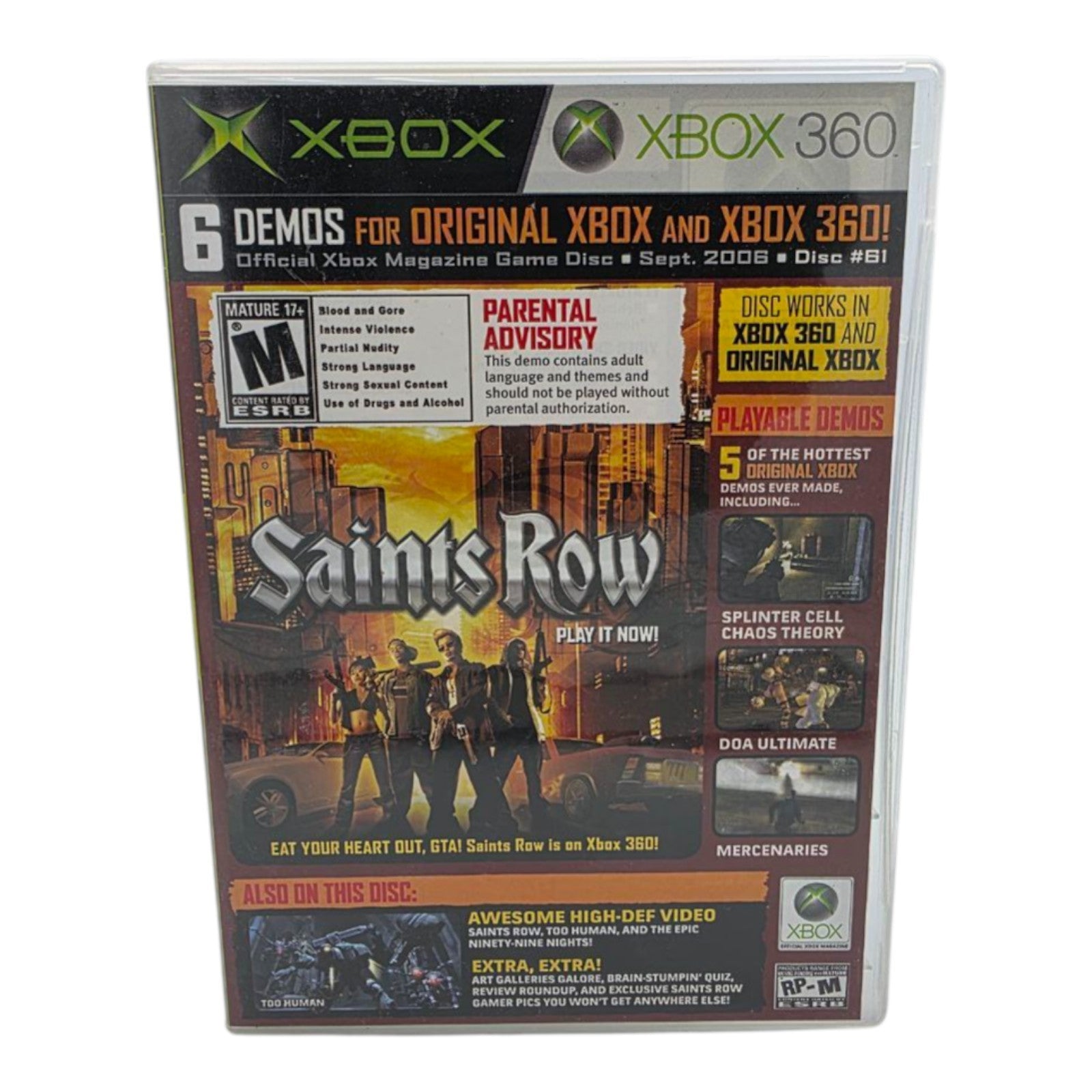 Saints Row Demo Disc Official Xbox Magazine Sept 2006 Issue 61 Xbox 360 Original