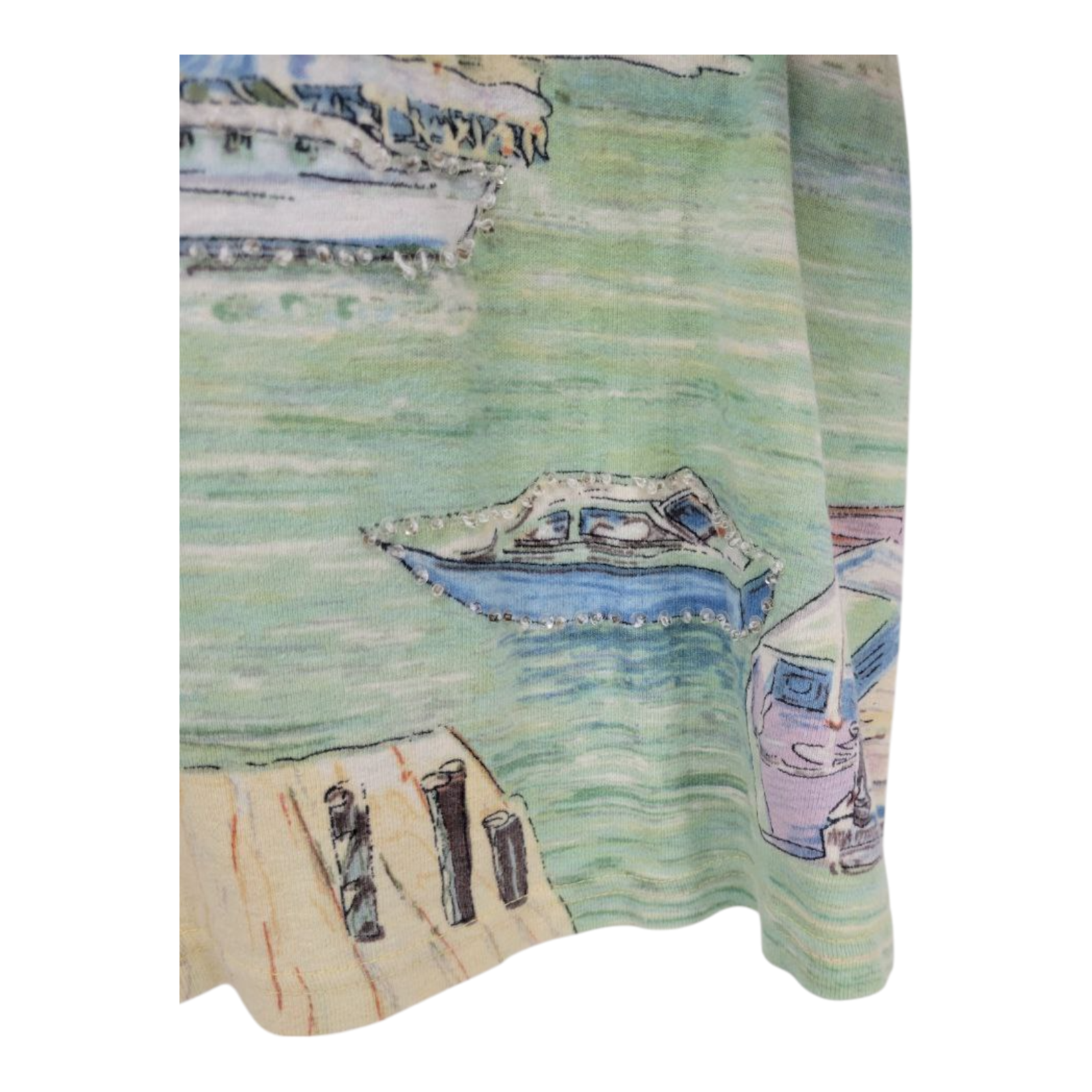 Take Two Clothing Co Coastal Village Beaded Womens Short Sleeve Top L