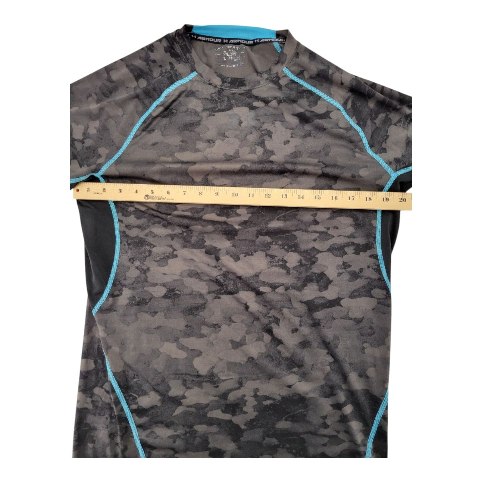 Under Armour Compression Shirt Mens Black Blue Logo Camo Short Sleeve Size 2XL