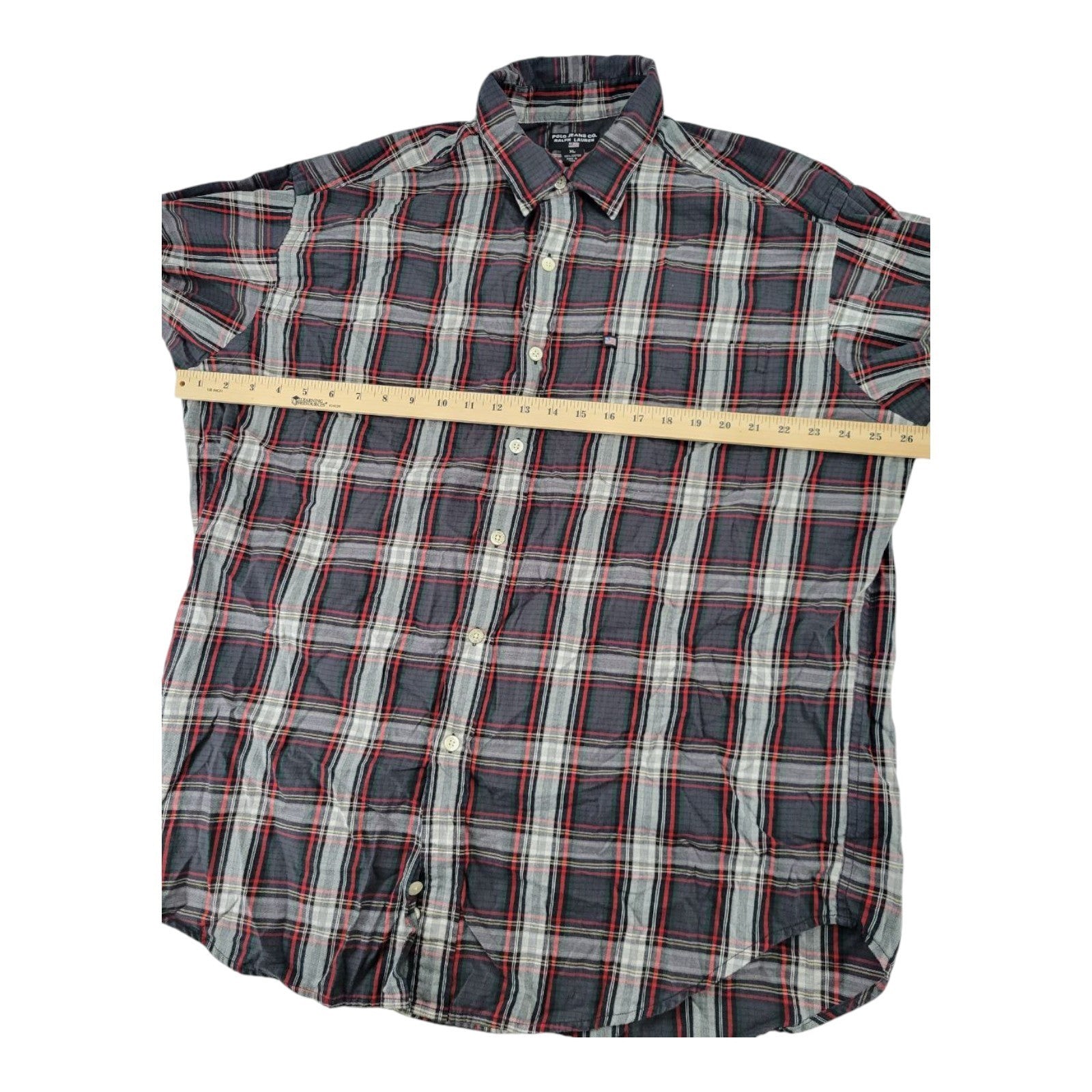 Polo Jeans Co Ralph Lauren Gray Red Plaid Button Down Long Sleeve Shirt Men XL