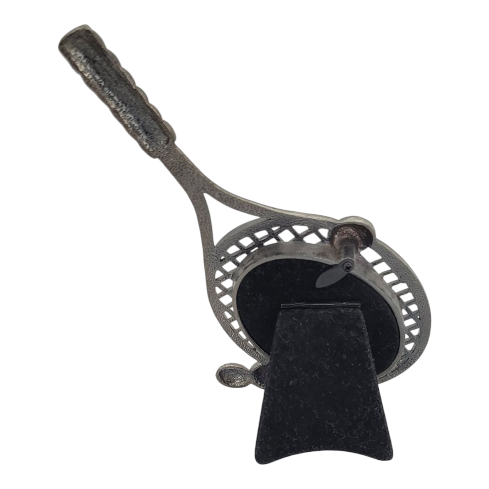 Vintage Pewter Tennis Racket Picture Frame Oval Photo Holder with Tennis Balls