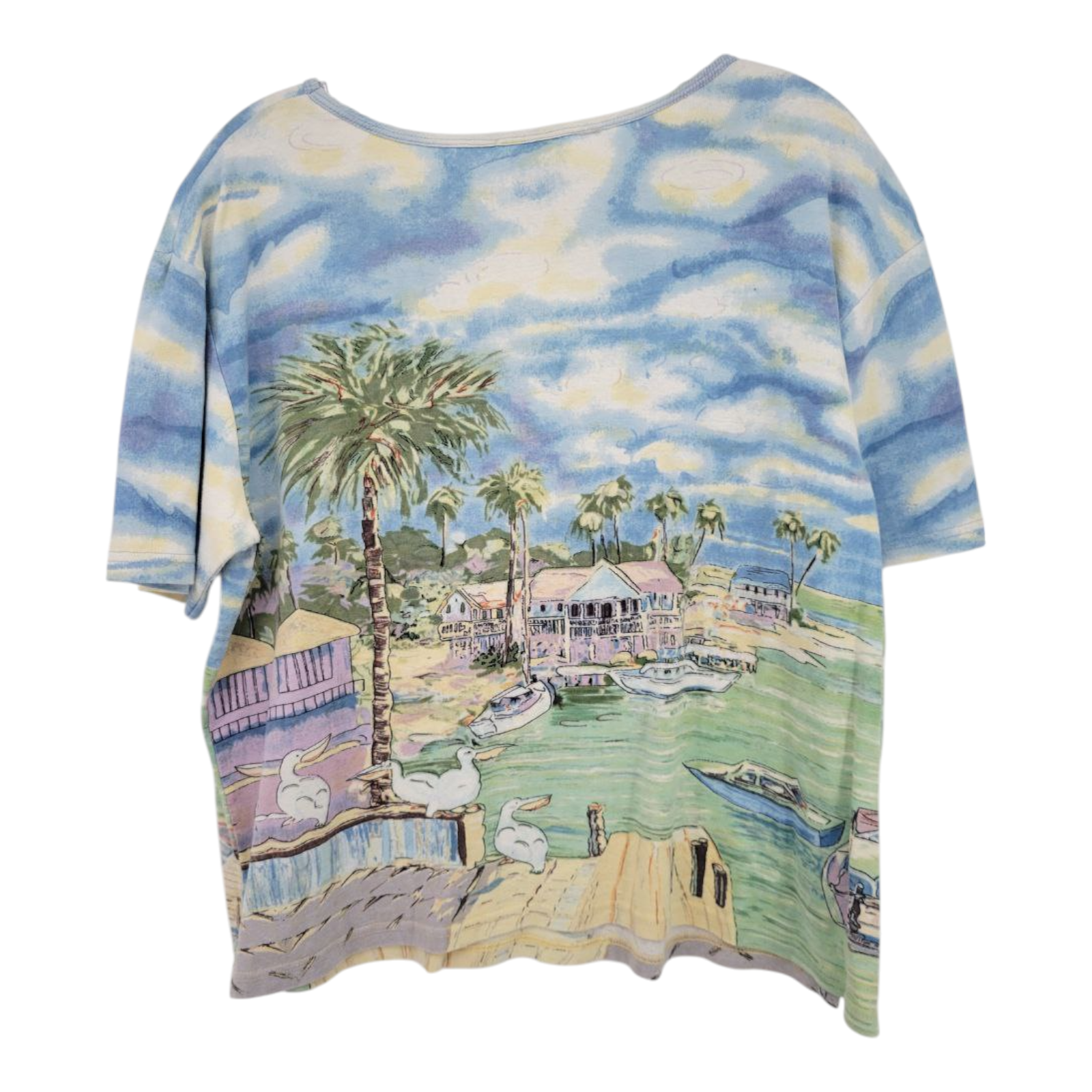 Take Two Clothing Co Coastal Village Beaded Womens Short Sleeve Top L