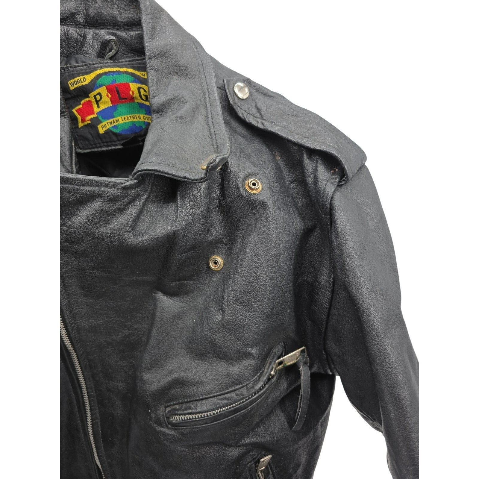 Putnam Leather Gold Motorcycle Jacket Mens 42 / M Biker Vintage Black Moto PLG