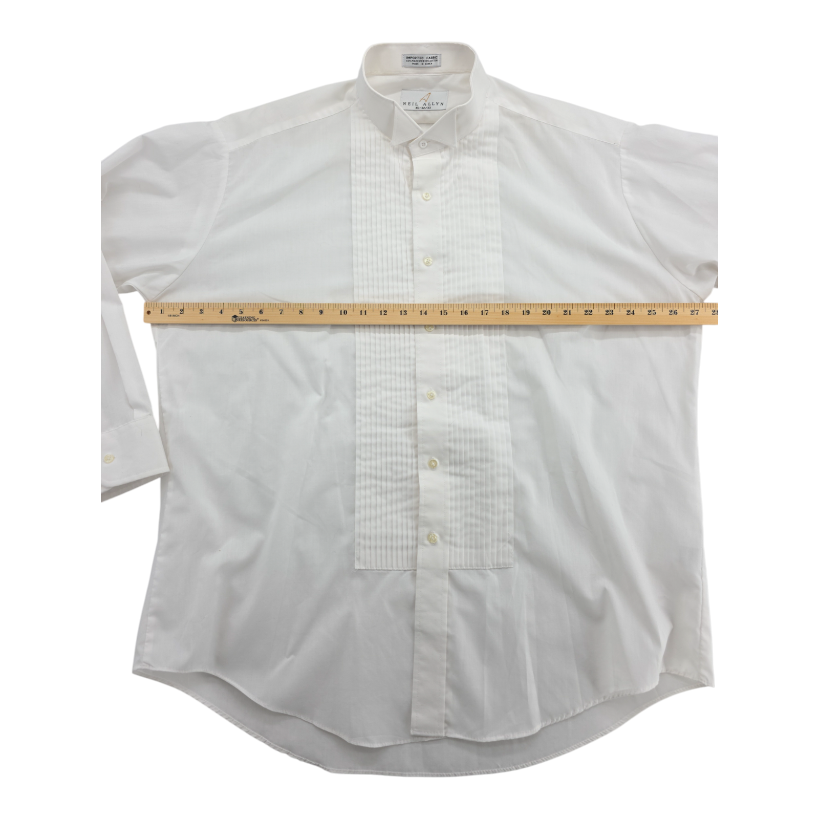 Neil Allyn Mens Tuxedo Shirt White Pleated Front Long Sleeve Formal XL 32/33