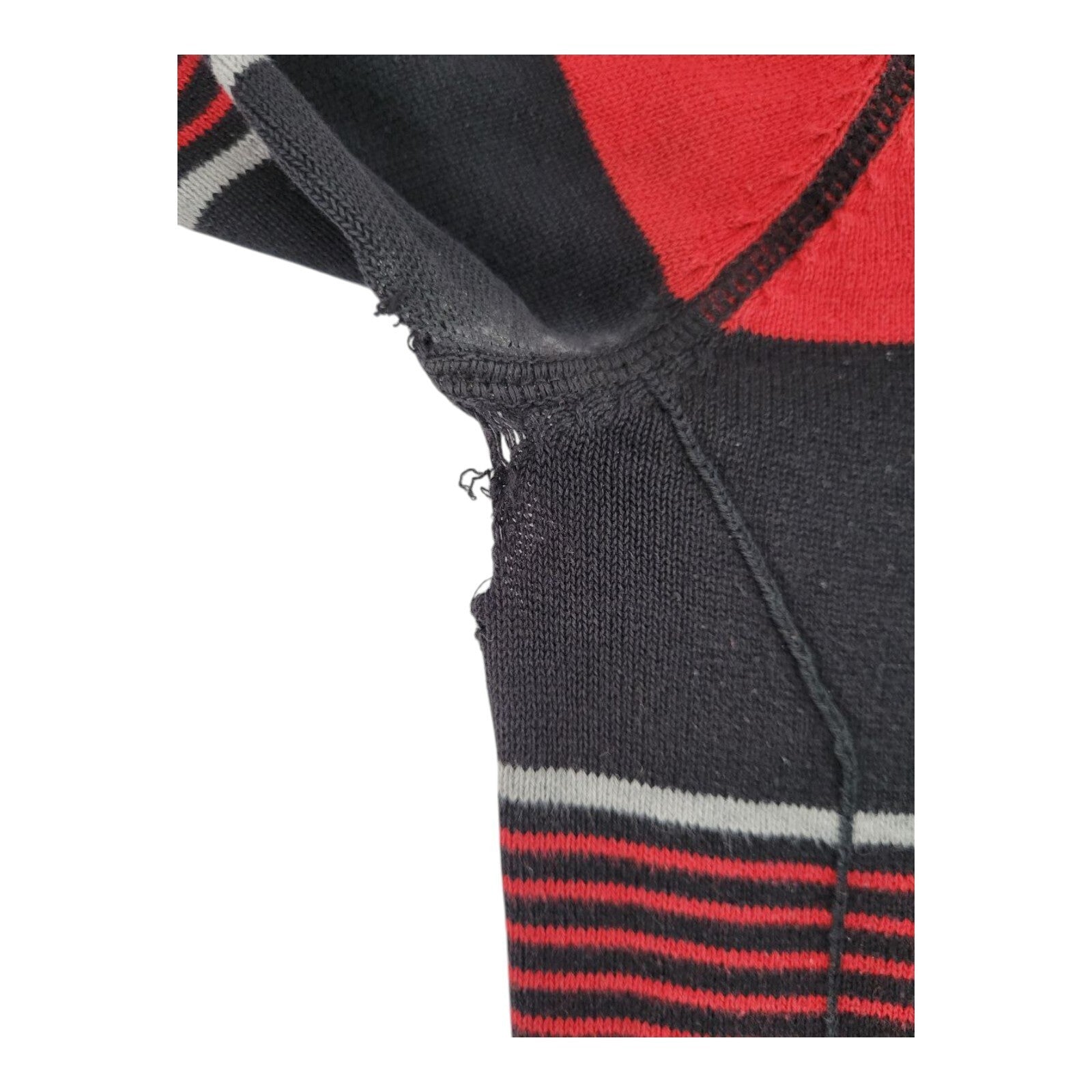 MFDJNS Industry Striped Sweater Red Gray Black Long Sleeve Pullover V Neck Small