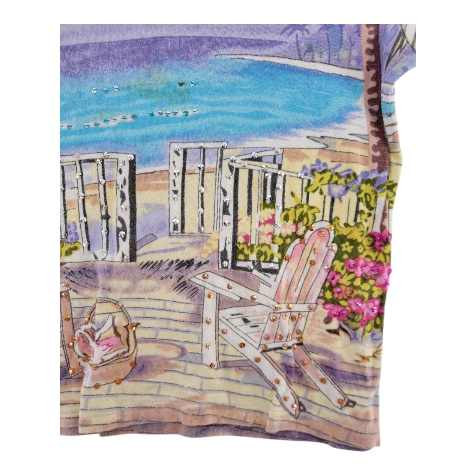 Take Two Clothing Co Beach Scene Embellished Crop Top PL Petite Large