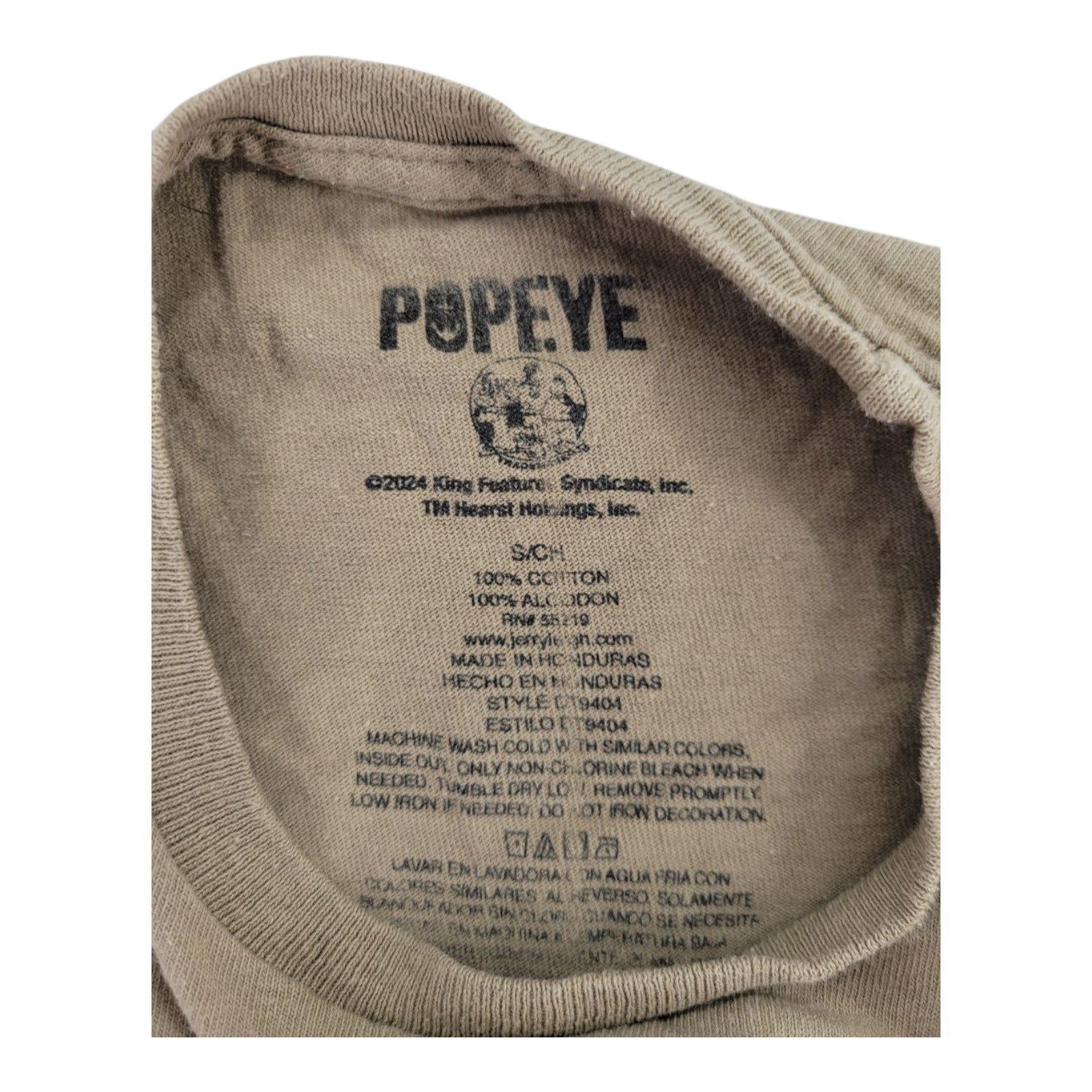 Popeye DJ Graphic T-Shirt Tan Vintage Look 100% Cotton Youth Size Small