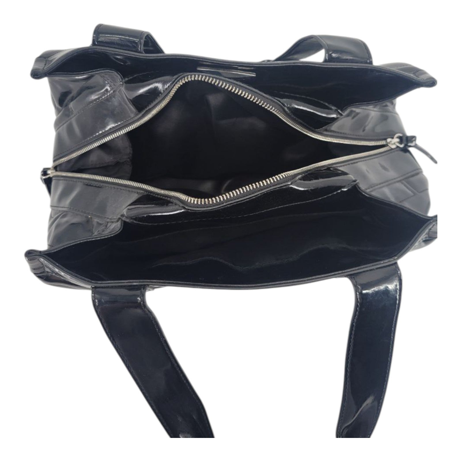 DKNY Black Patent Leather Logo Satchel Shoulder Bag Handbag Purse