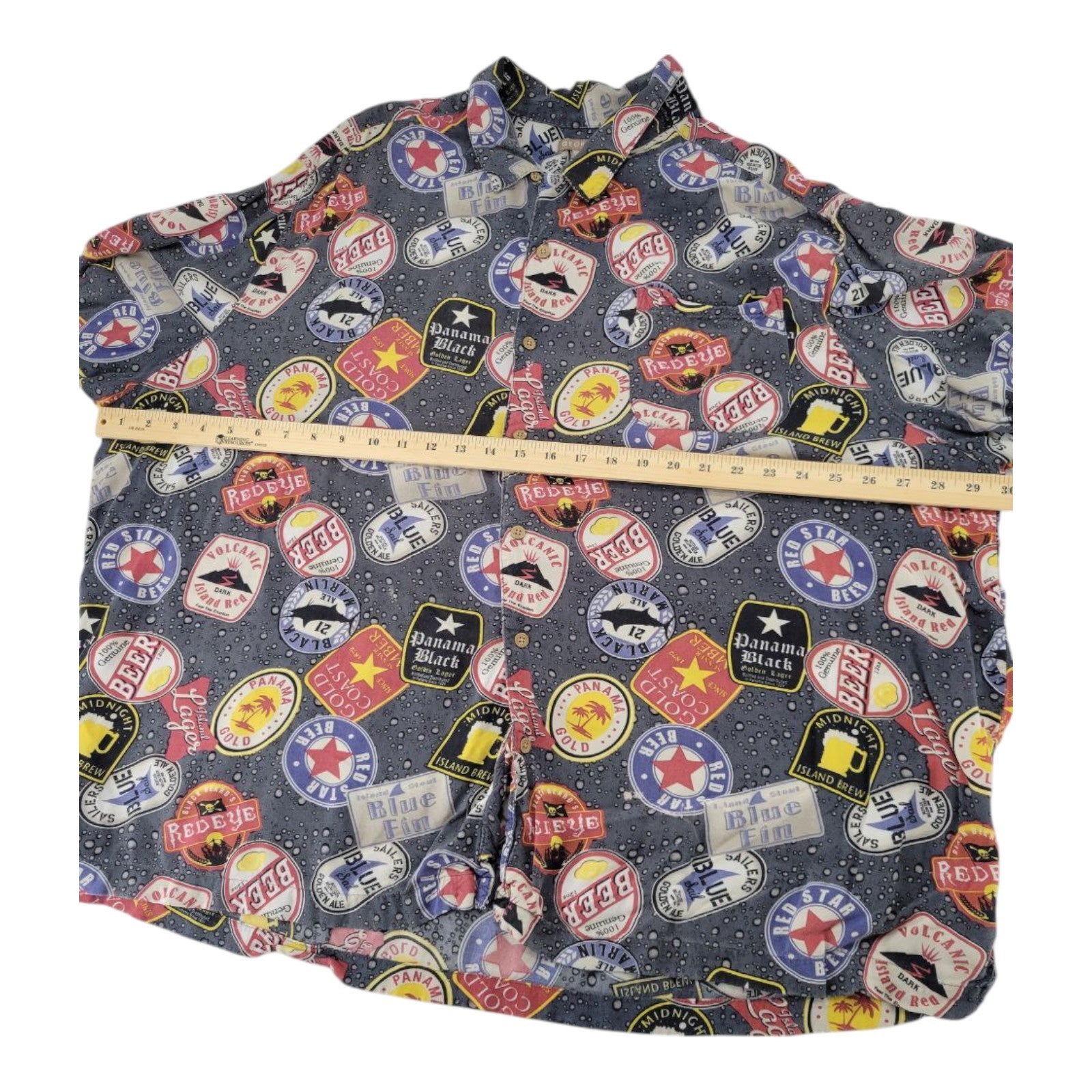 George Men's Beer Label Shirt 3XL Gray Short Sleeve Button-Up Casual