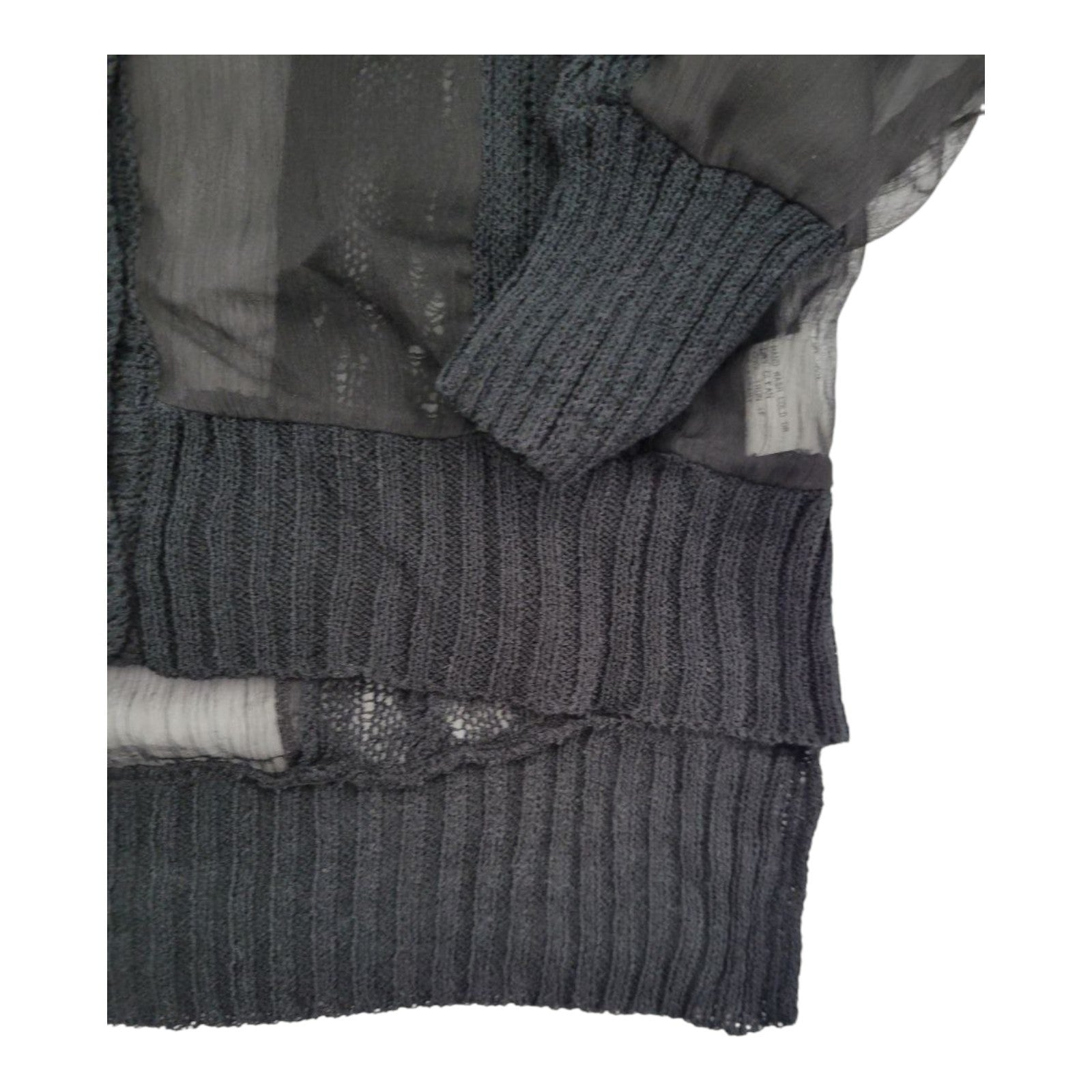 FATE Women's Sheer Black Knit Cardigan Sweater M Button Front Long Sleeve