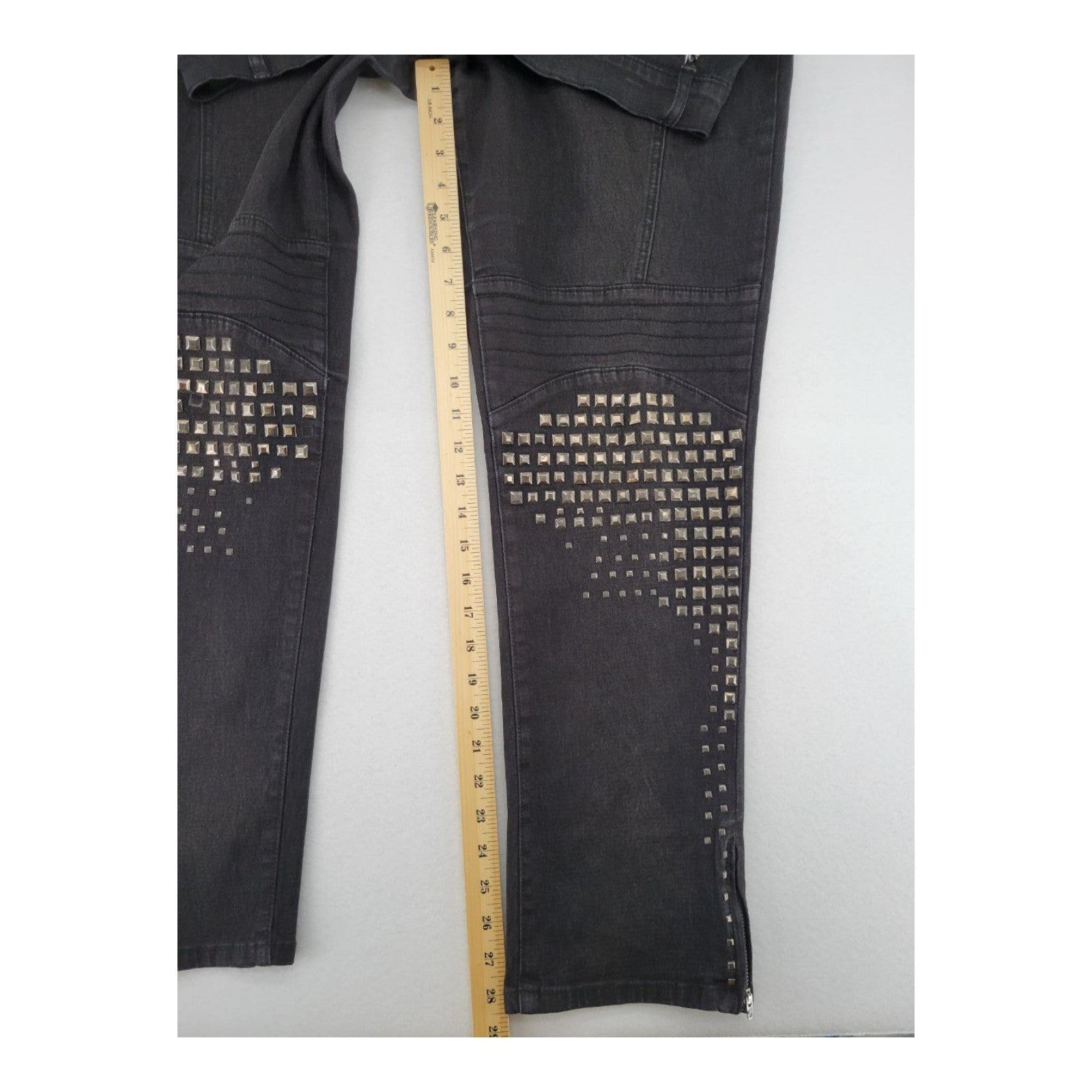 DG2 by Diane Gilman Black Studded Moto Jeans Size 14 Stretch Zip Hem
