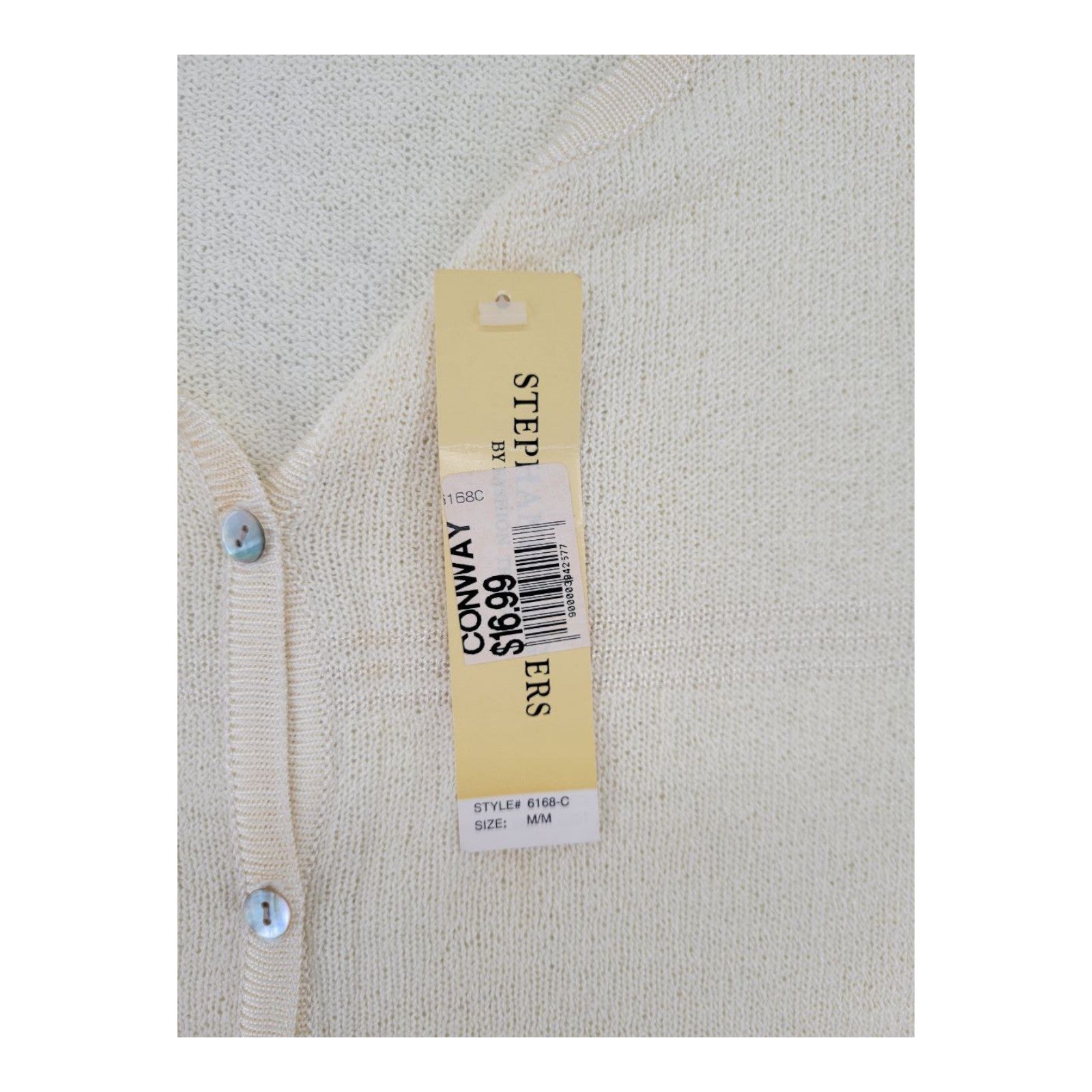 Stephanie Rogers Women's Beige Knit Cardigan M Short Sleeve Button Sweater