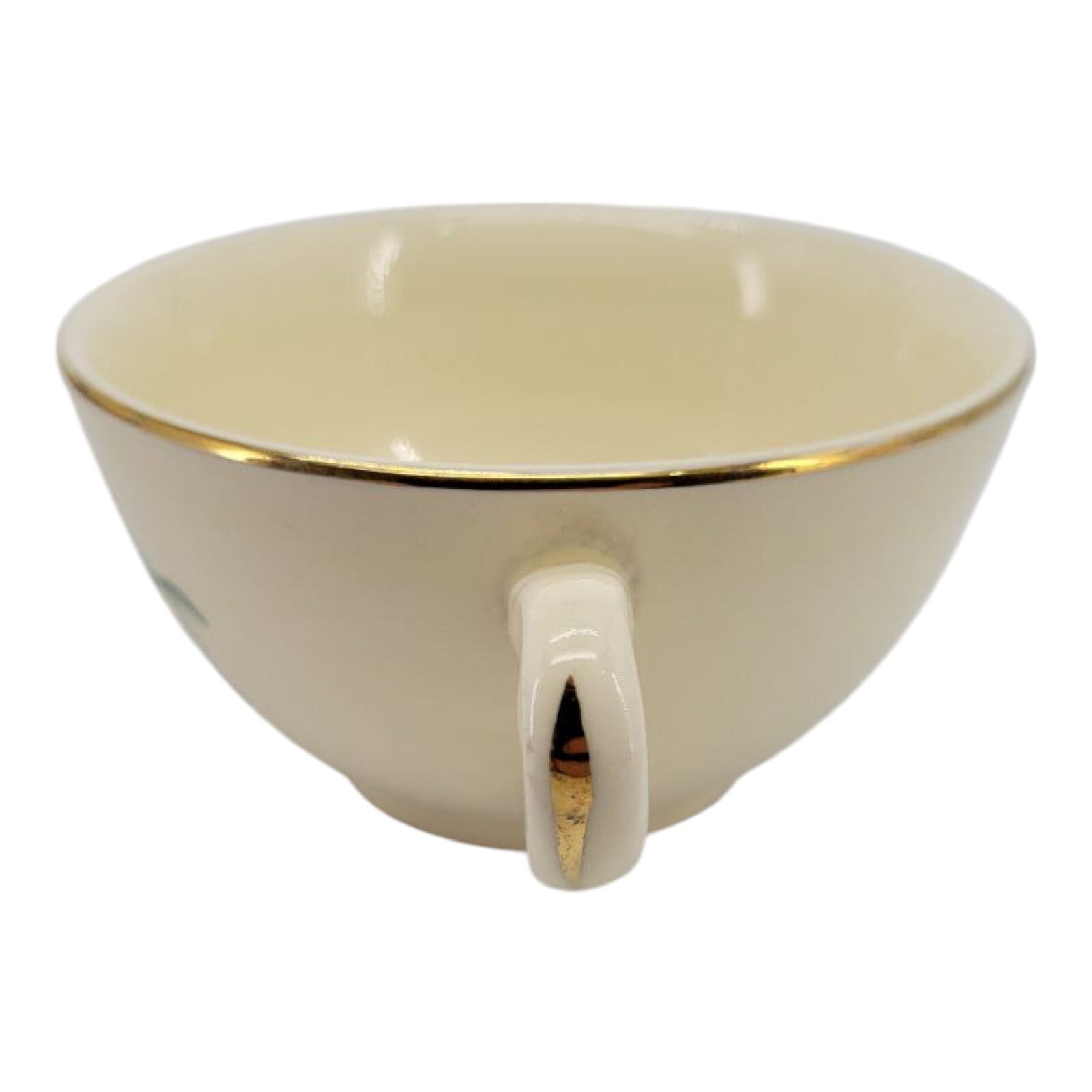 Vintage Floral Ivory Ceramic Teacups Set of 3 with Gold Rim Hand Painted