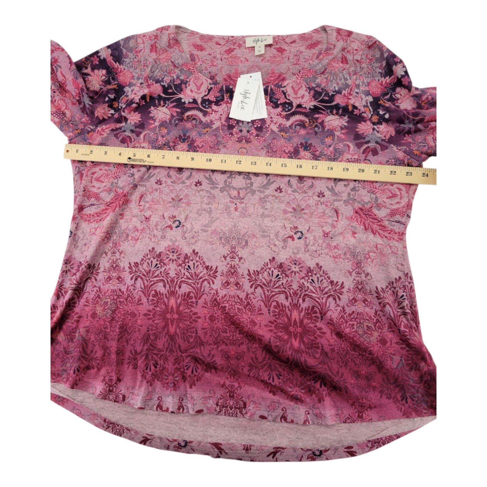 Style & Co Women's Floral Sequin Tunic Top 2X Long Sleeve