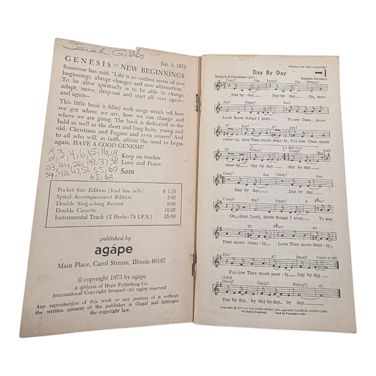 The Genesis Songbook Songs for Getting It All Together Carlton R. Young 1973