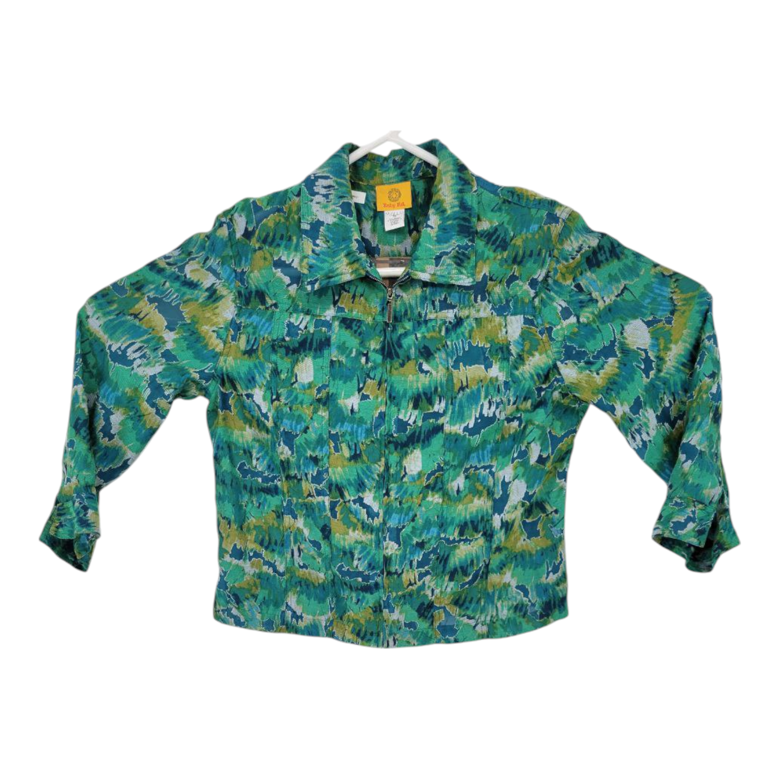 Ruby Rd Womens Zip Front Collared Jacket Green Multicolor Size 12