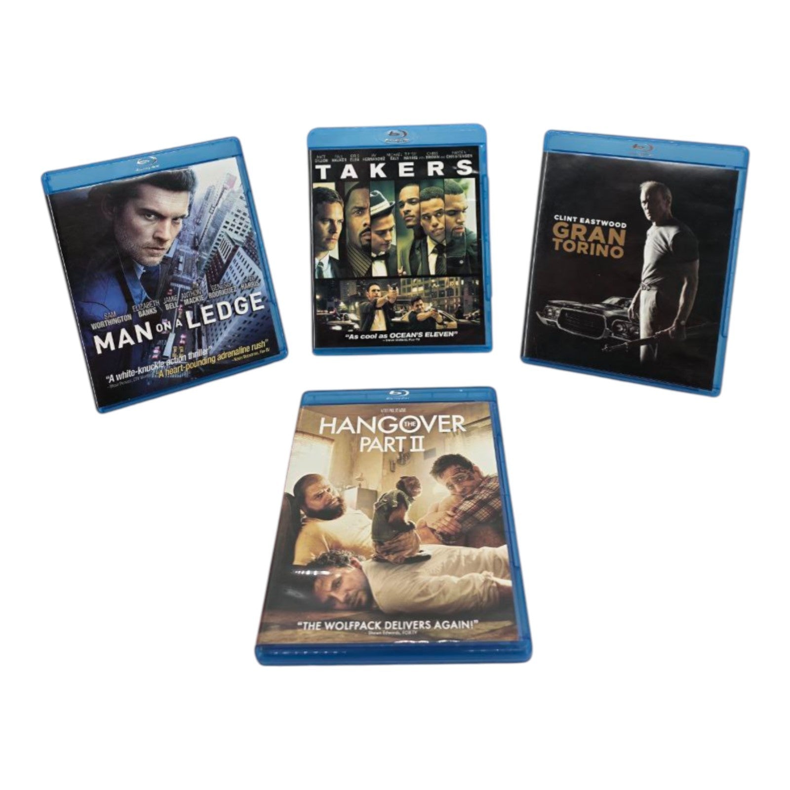 Man on a Ledge Takers Gran Torino The Hangover Part II Lot of 4 Blu ray Movies