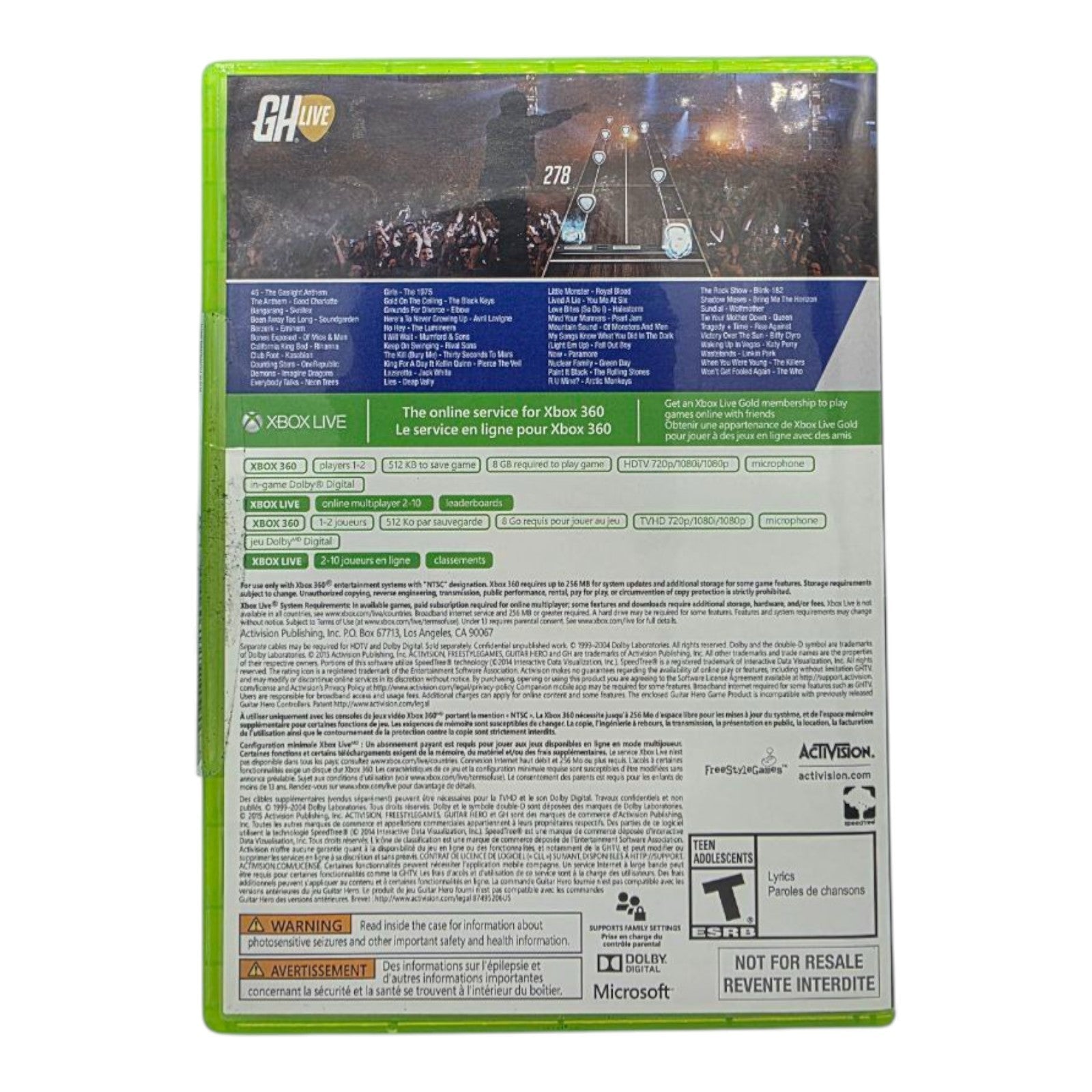 Guitar Hero Live Xbox 360 2015 Not for Resale