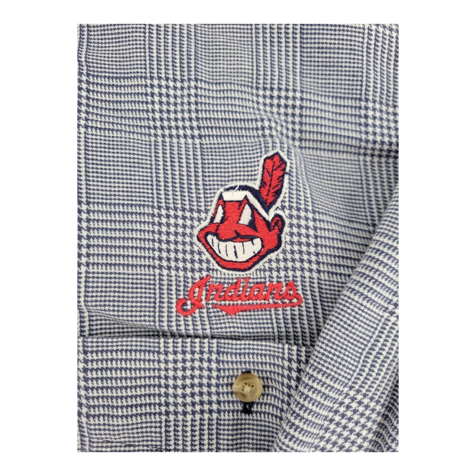 Lee Sport Cleveland Indians Plaid Button Down Shirt Long Sleeve Size XL