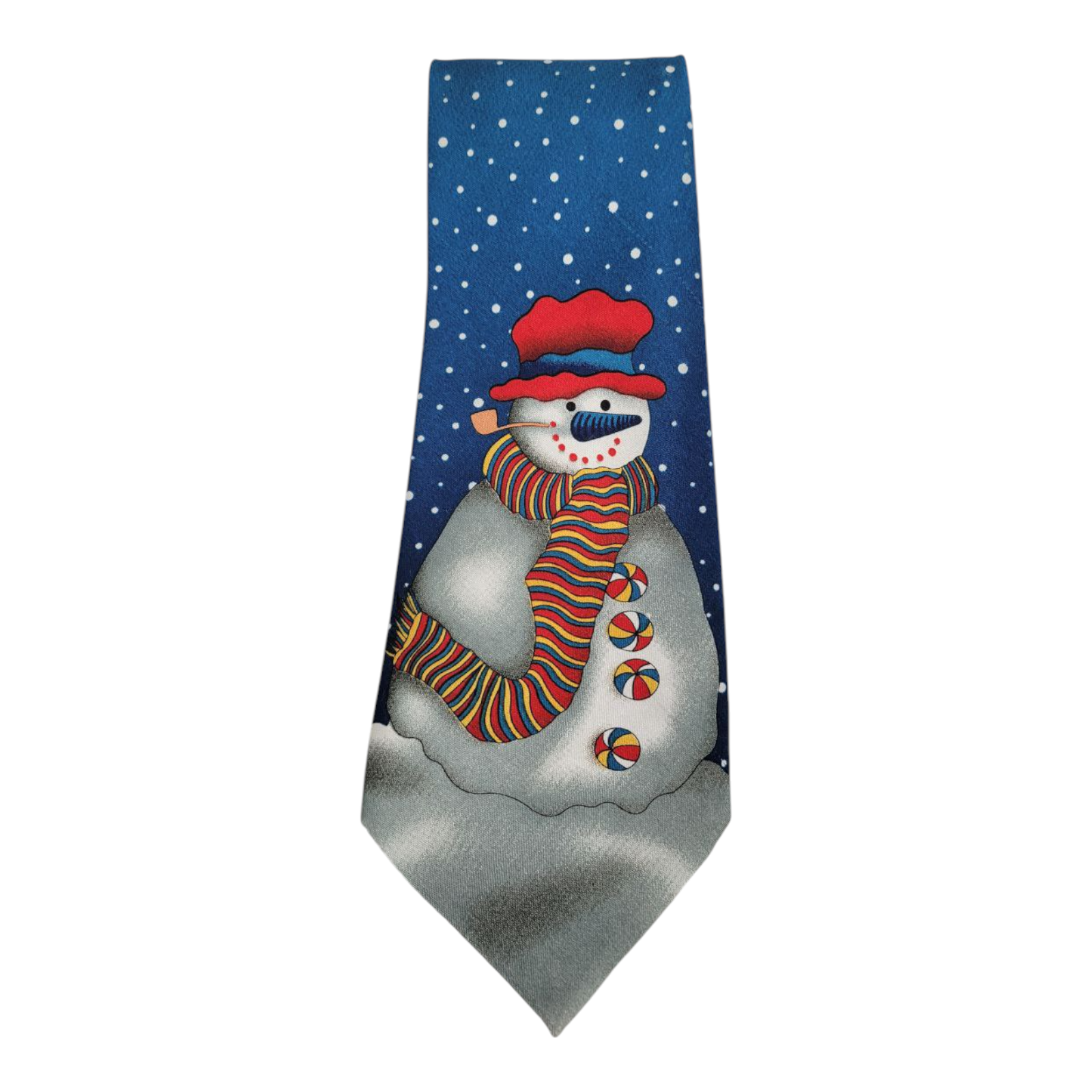 FUNTYME Mens Christmas Holiday Snowman Blue White Polka Dot Neck Tie