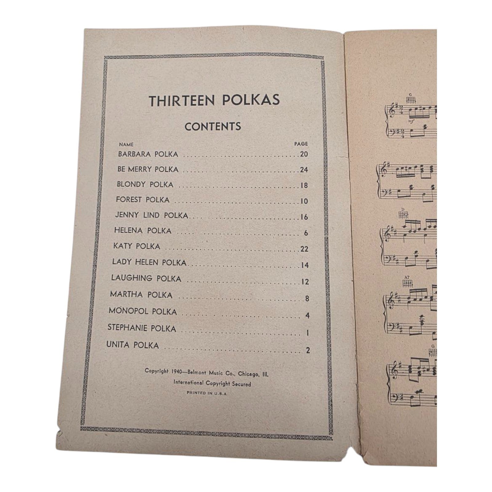 Thirteen Polkas Belmont Music Company 1940 Vintage Dance Music Book