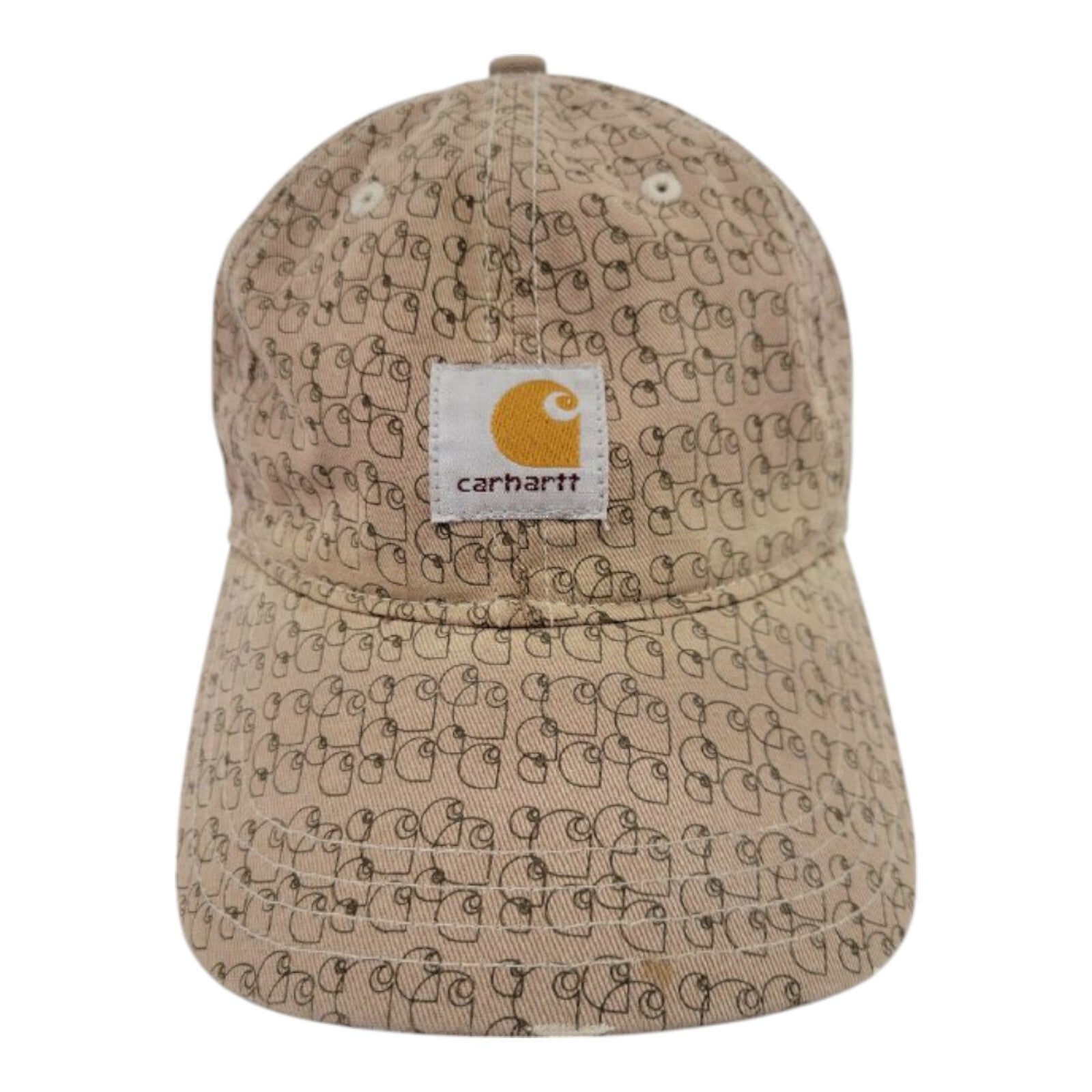 Carhartt Tan Logo Print Baseball Cap Adjustable Strapback Workwear Hat One Size