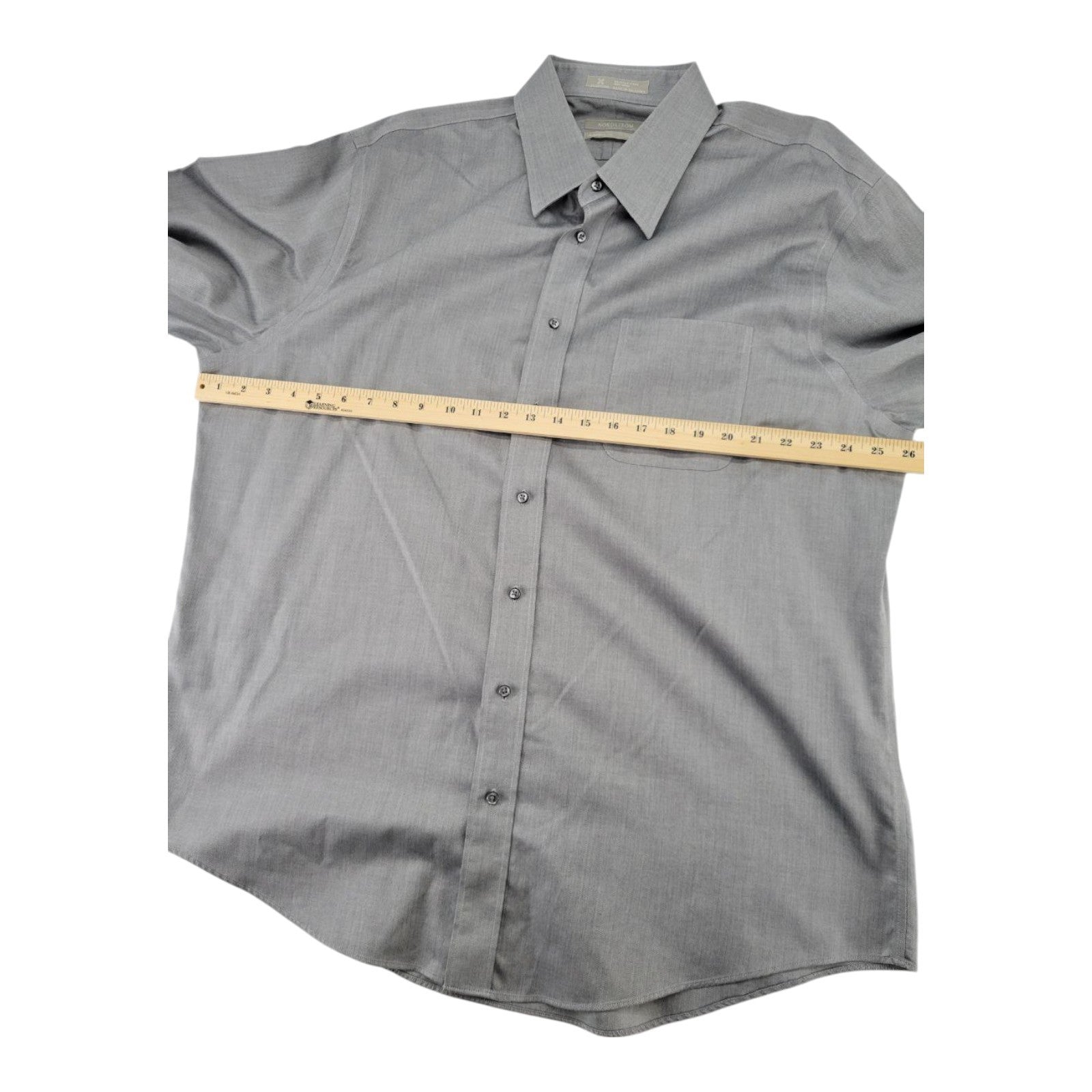 Nordstrom Men's Dress Shirt 17.5 34 Gray Wrinkle-Free Cotton Long Sleeve