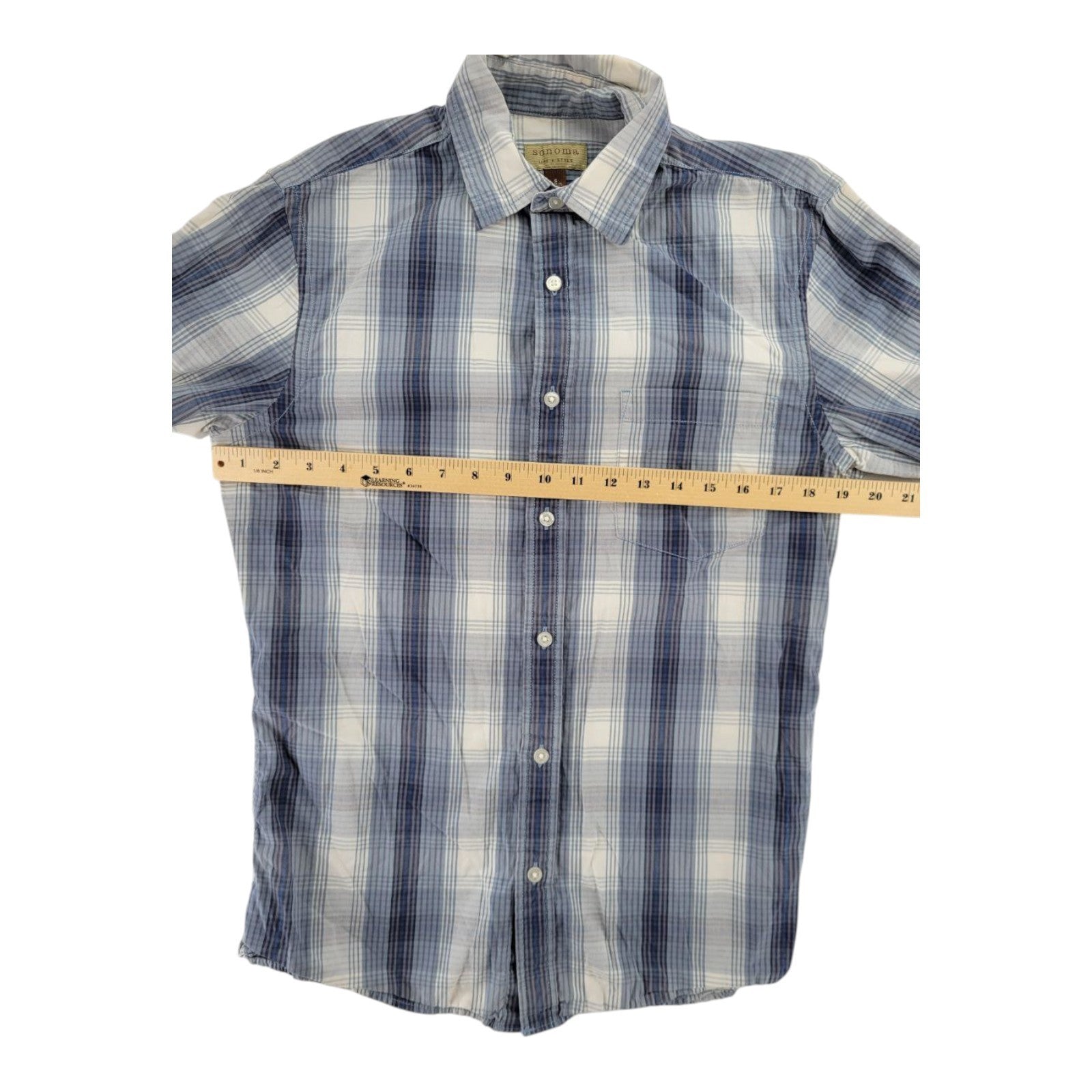 Sonoma Life Style Blue Plaid Button-Up Shirt Long Sleeve Men's Size Small