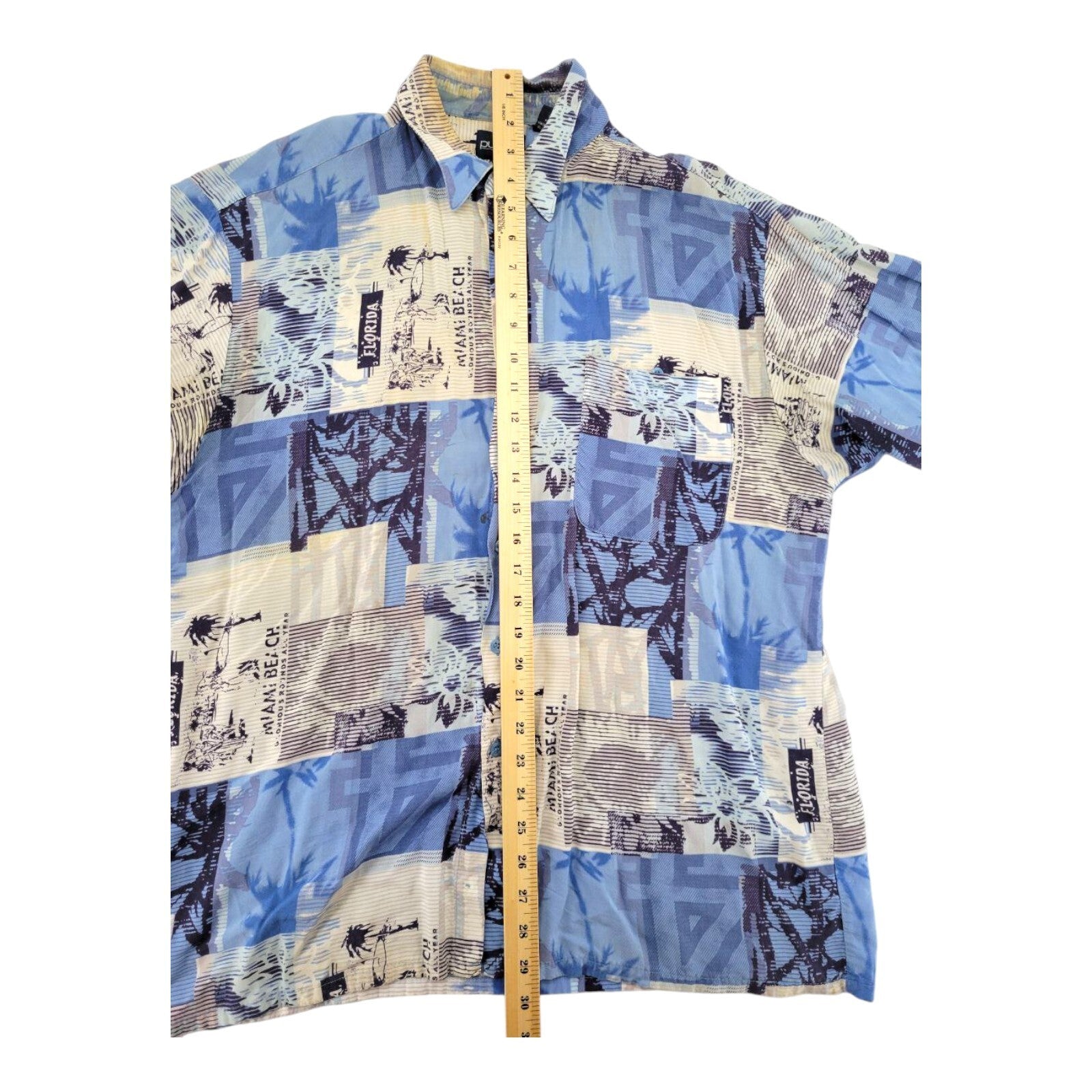 Puritan Blue Hawaiian Shirt Mens Rayon Miami Beach Vintage Vibes Size Large