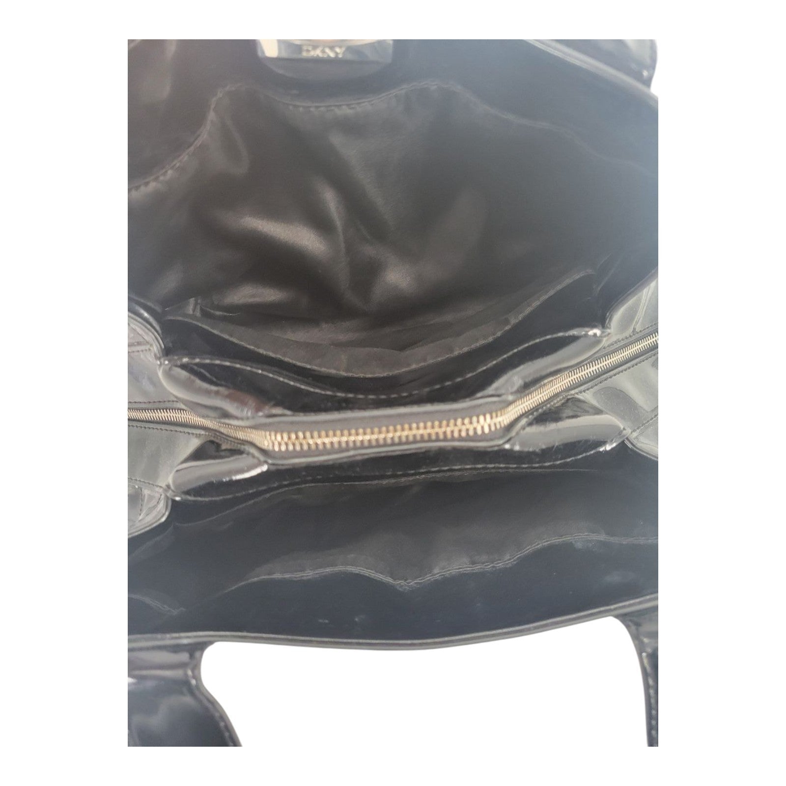 DKNY Black Patent Leather Logo Satchel Shoulder Bag Handbag Purse