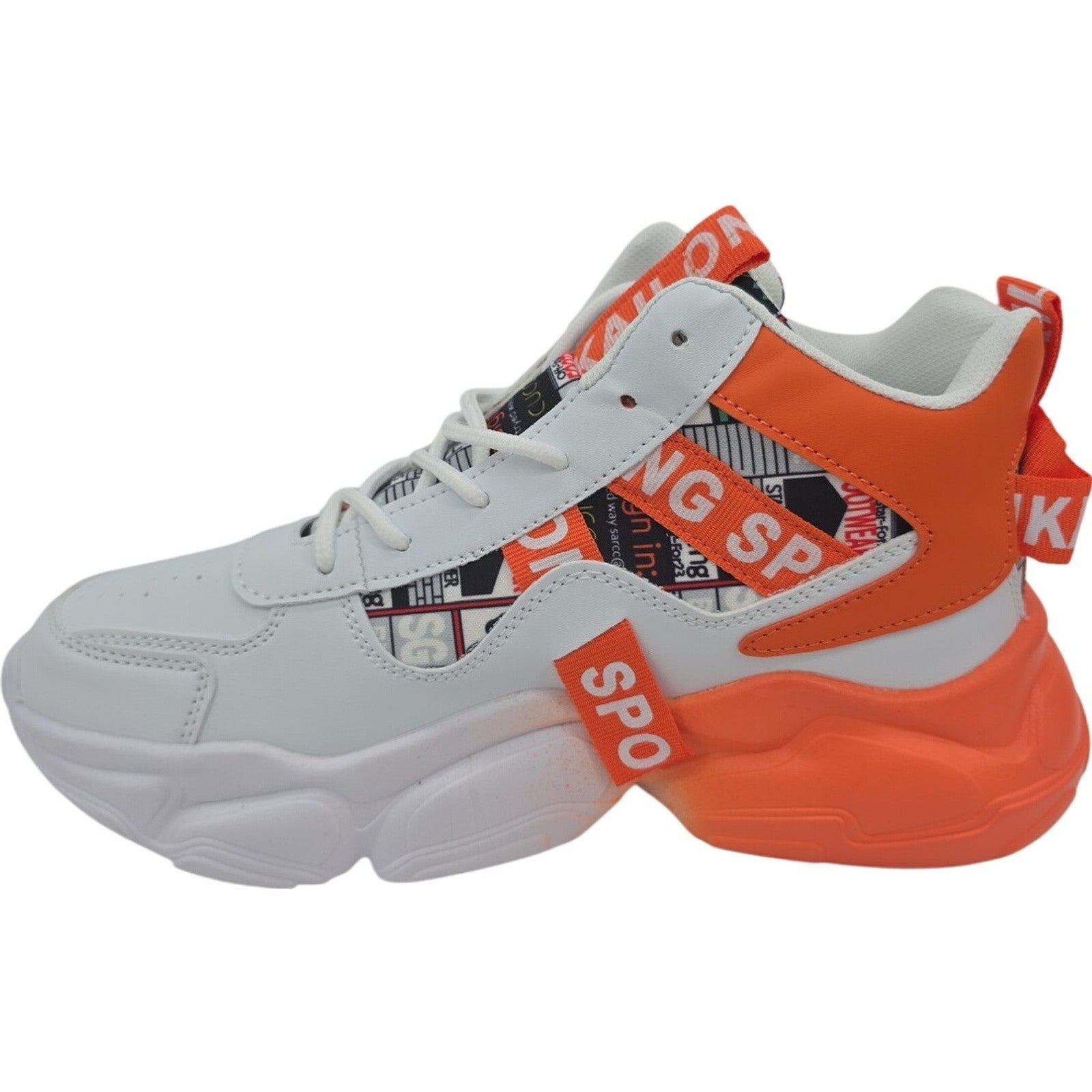 Fashion Casual White Orange High Top Chunky Sneakers Size 39 Sport Shoes