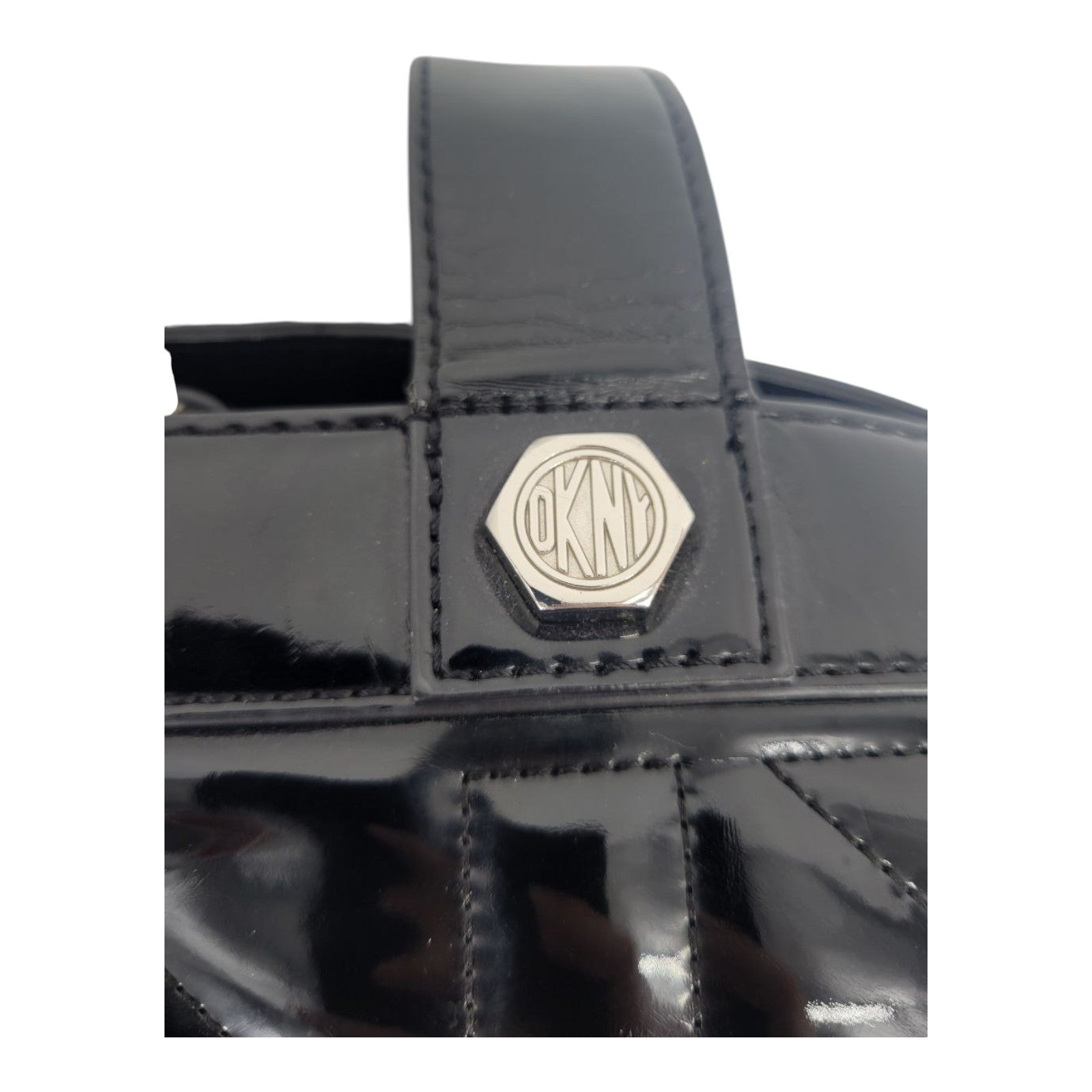 DKNY Black Patent Leather Logo Satchel Shoulder Bag Handbag Purse