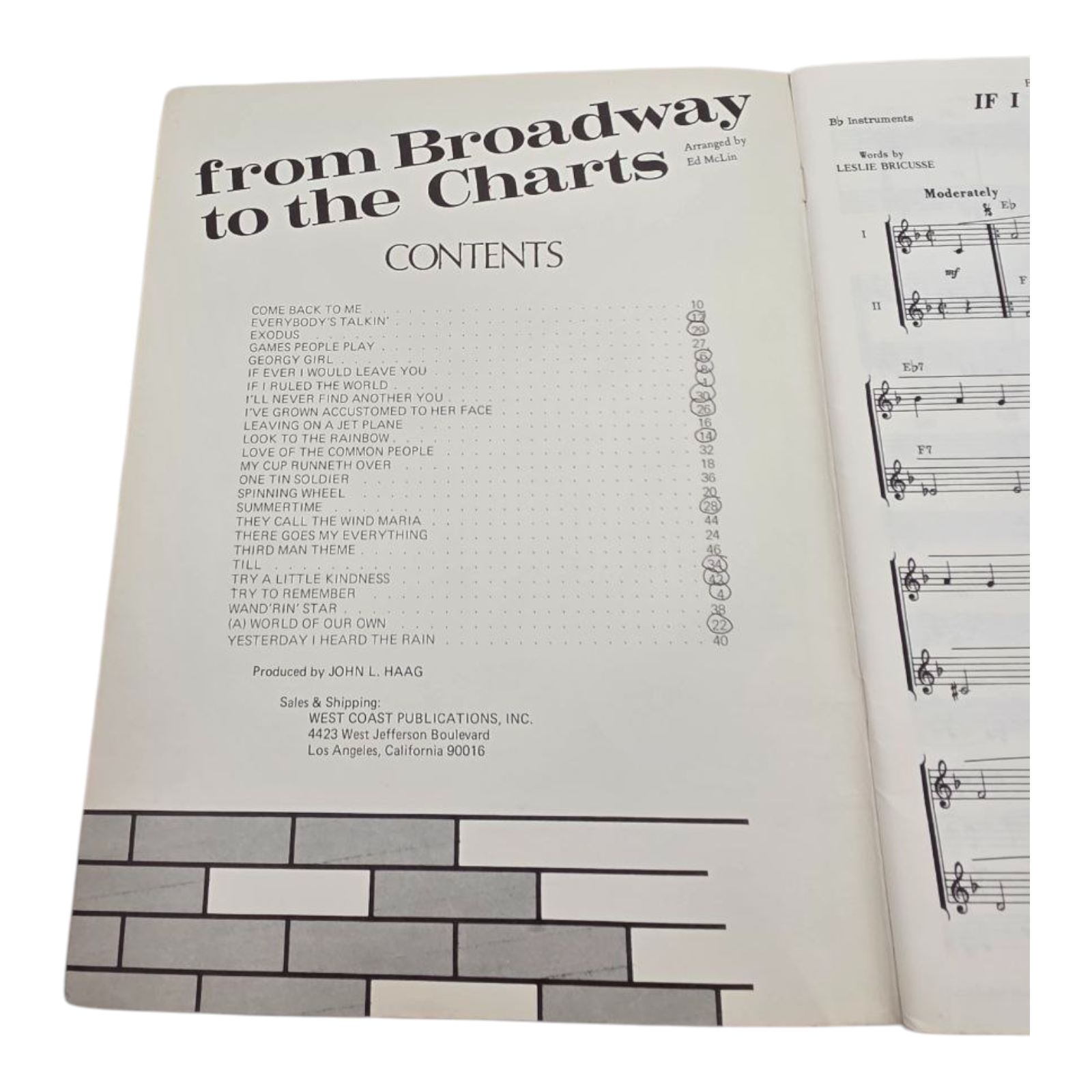 From Broadway to the Charts Piano Vocal Guitar Sheet Music Ed McLin