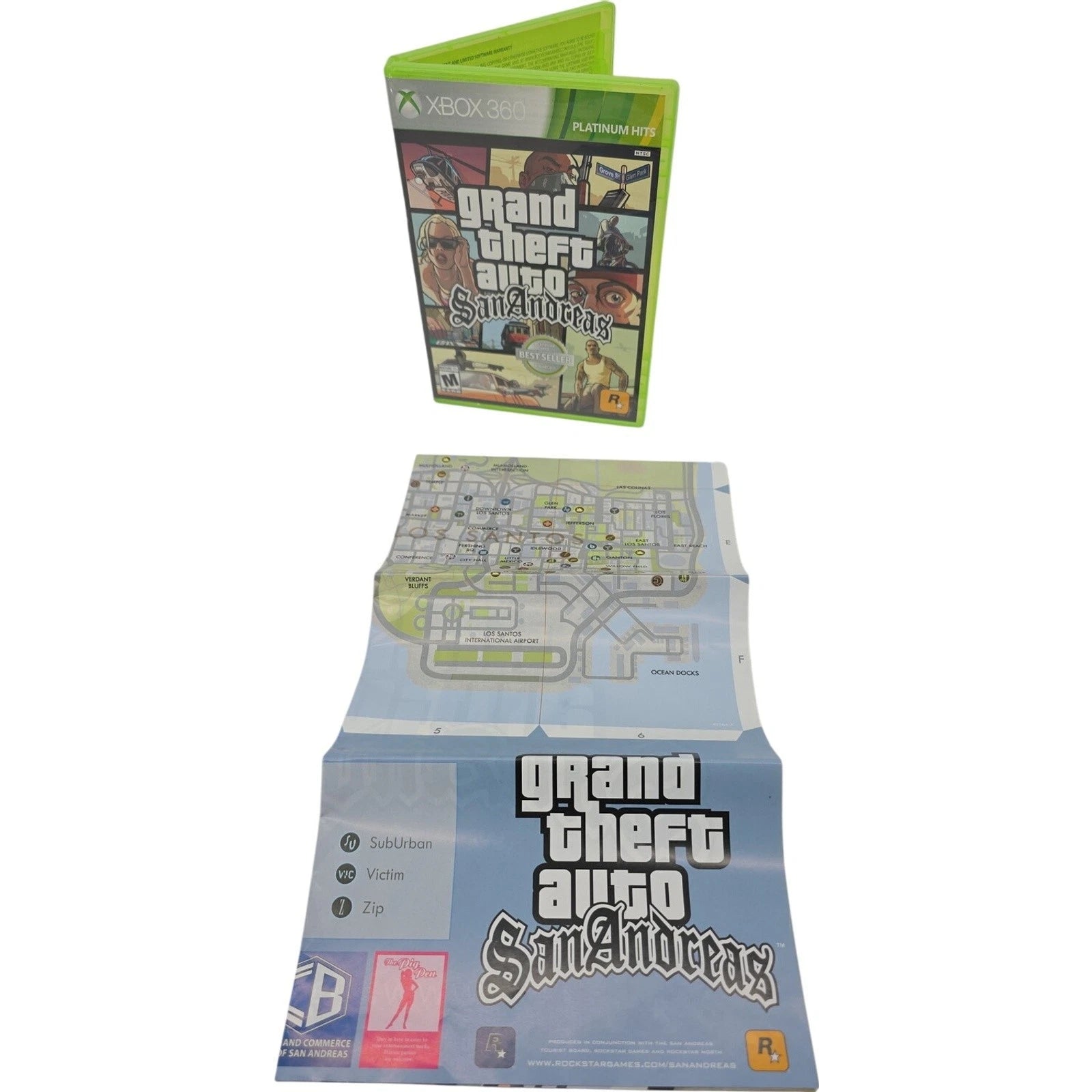 Grand Theft Auto San Andreas Platinum Hits Xbox 360 Case & Map Only